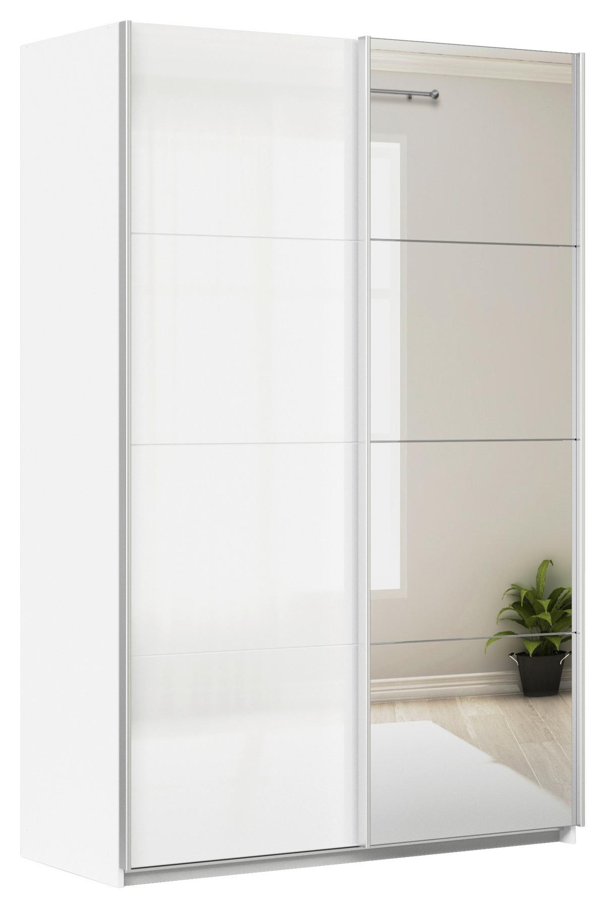 Tolóajtós Szekrény Feldkirch 136/210 Cm - ezüst/magasfényű fehér, Modern, faalapú anyag (136/210/62cm)
