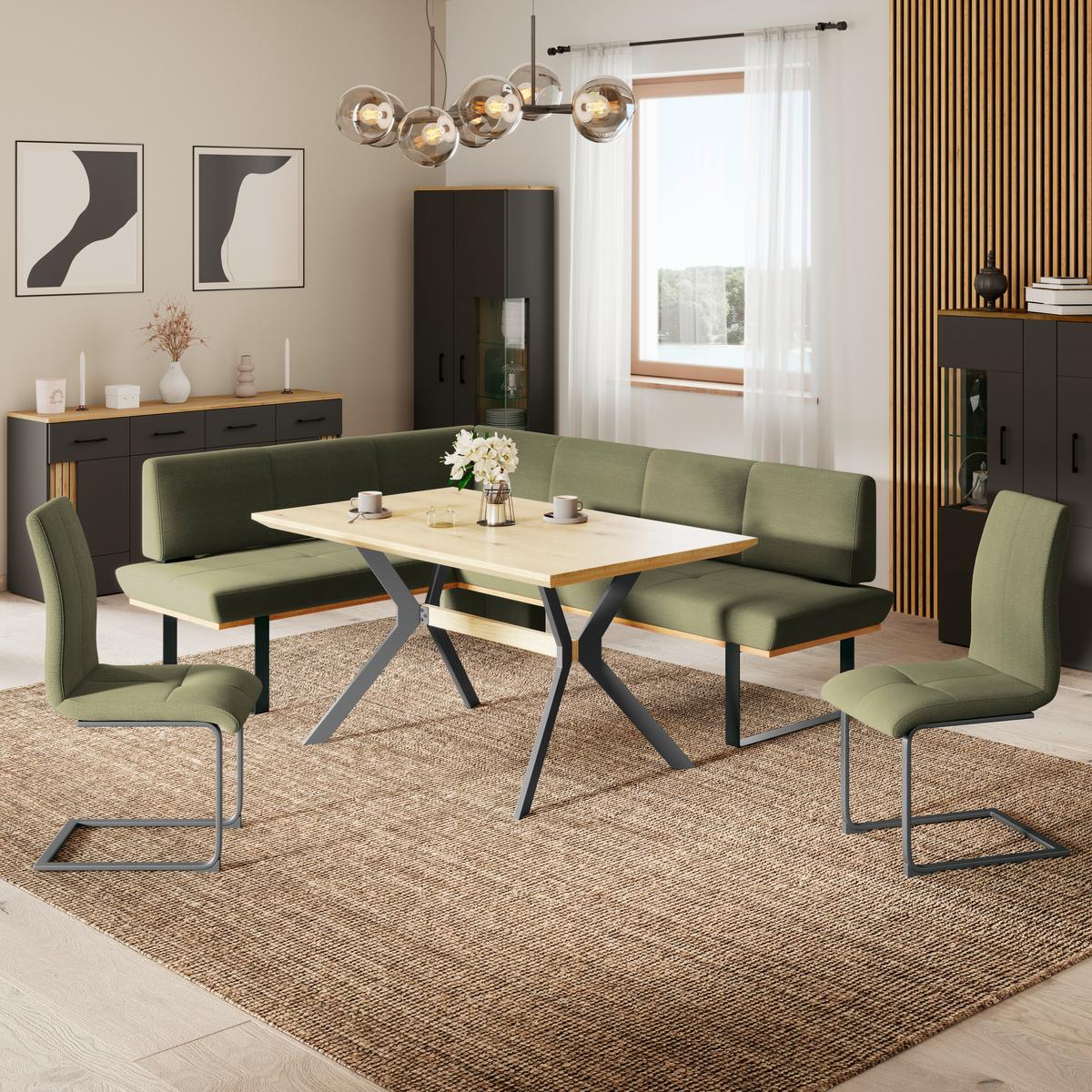 Eckbank Tristan Webstoff grün, S:175x225cm - Schwarz/Grün, MODERN, Holz/Textil (175/225cm) - James Wood