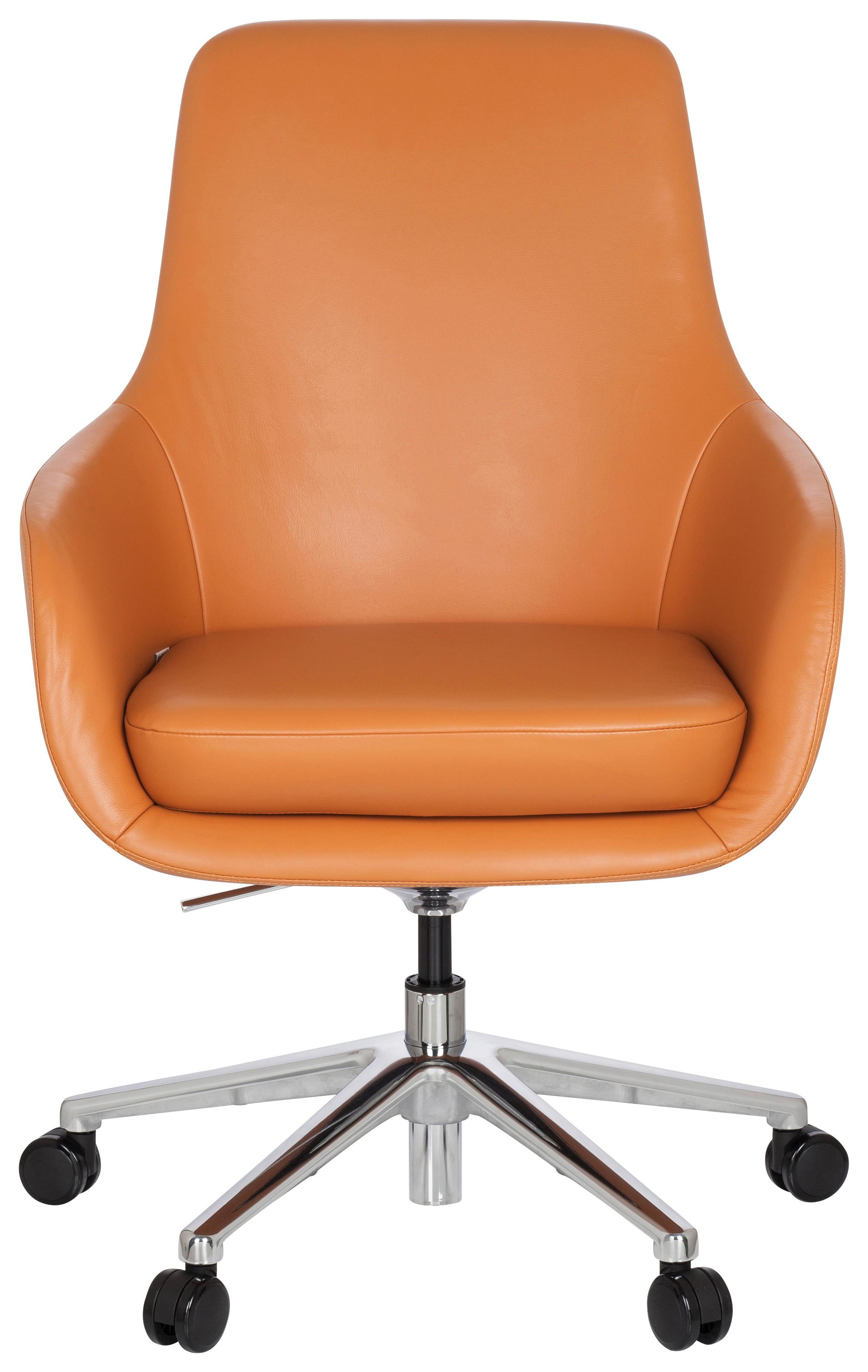 Bürostuhl Bareno mit Armstützen Orange - Alufarben/Orange, MODERN, Leder/Kunststoff (65/104/54cm) - MID.YOU
