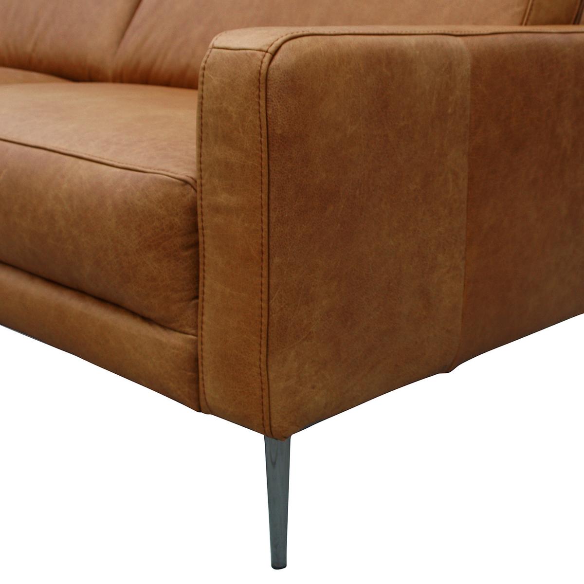 3-Sitzer-Sofa Spring, Cognac B: 187 cm - Cognac/Schwarzchrom, Design, Leder (187/85/92cm) - Livetastic