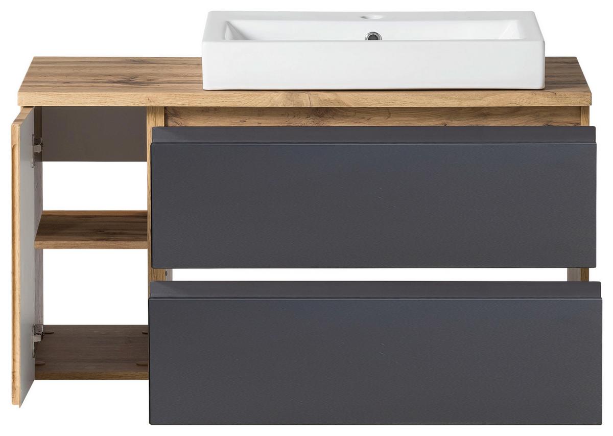 Waschbecken mit Unterschrank Varese B:105 cm Grau/Eiche - Eiche Wotan/Weiß, MODERN, Keramik/Holzwerkstoff (105cm) - Held