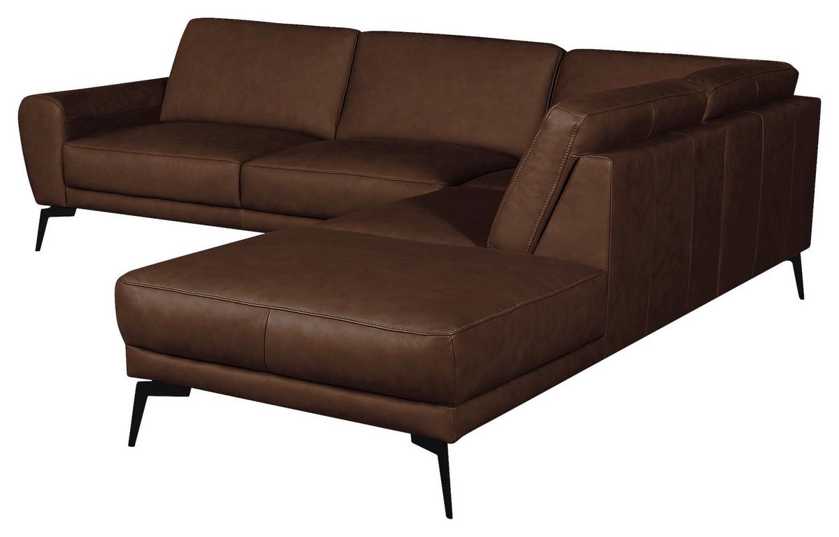 Ecksofa Spring Dunkelbraun S: 273x250 cm - Dunkelbraun/Schwarz, Design, Leder (273/250cm) - Livetastic