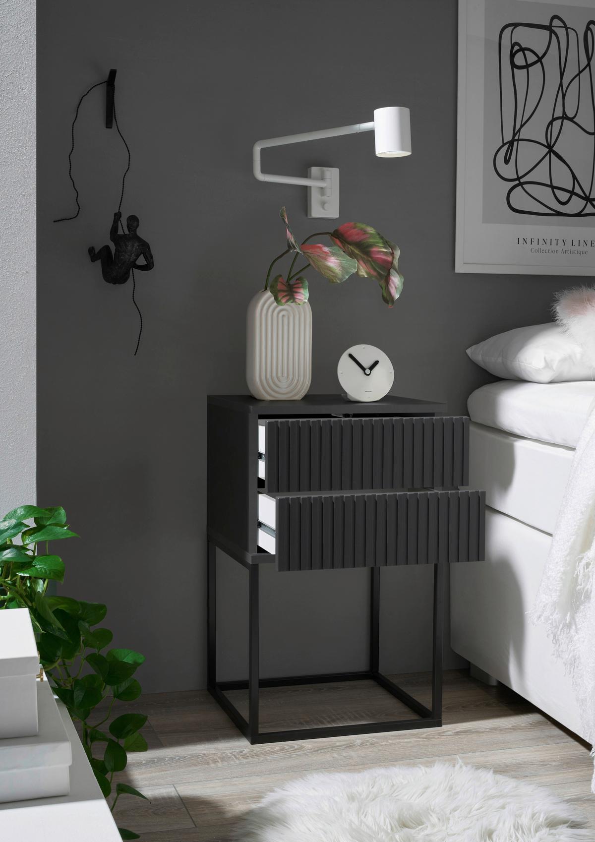 Noční stolek MARLE grafitovy - černá/barvy grafitu, Moderní, kov/kompozitní dřevo (40/65/38,5cm) - Hom`in