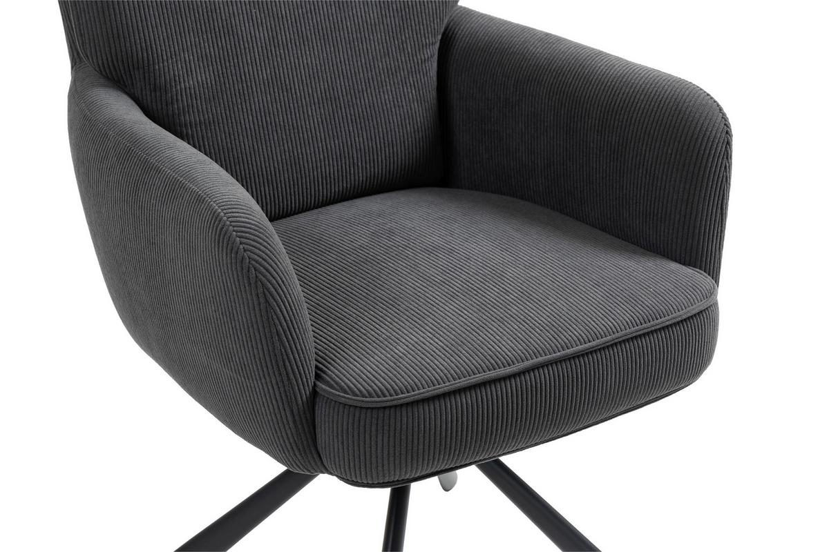Armlehnstuhl Mila Cord Sitzfl. 180° drehbar, B: 60cm - Anthrazit/Schwarz, KONVENTIONELL, Textil/Metall (60/95/67cm) - MID.YOU