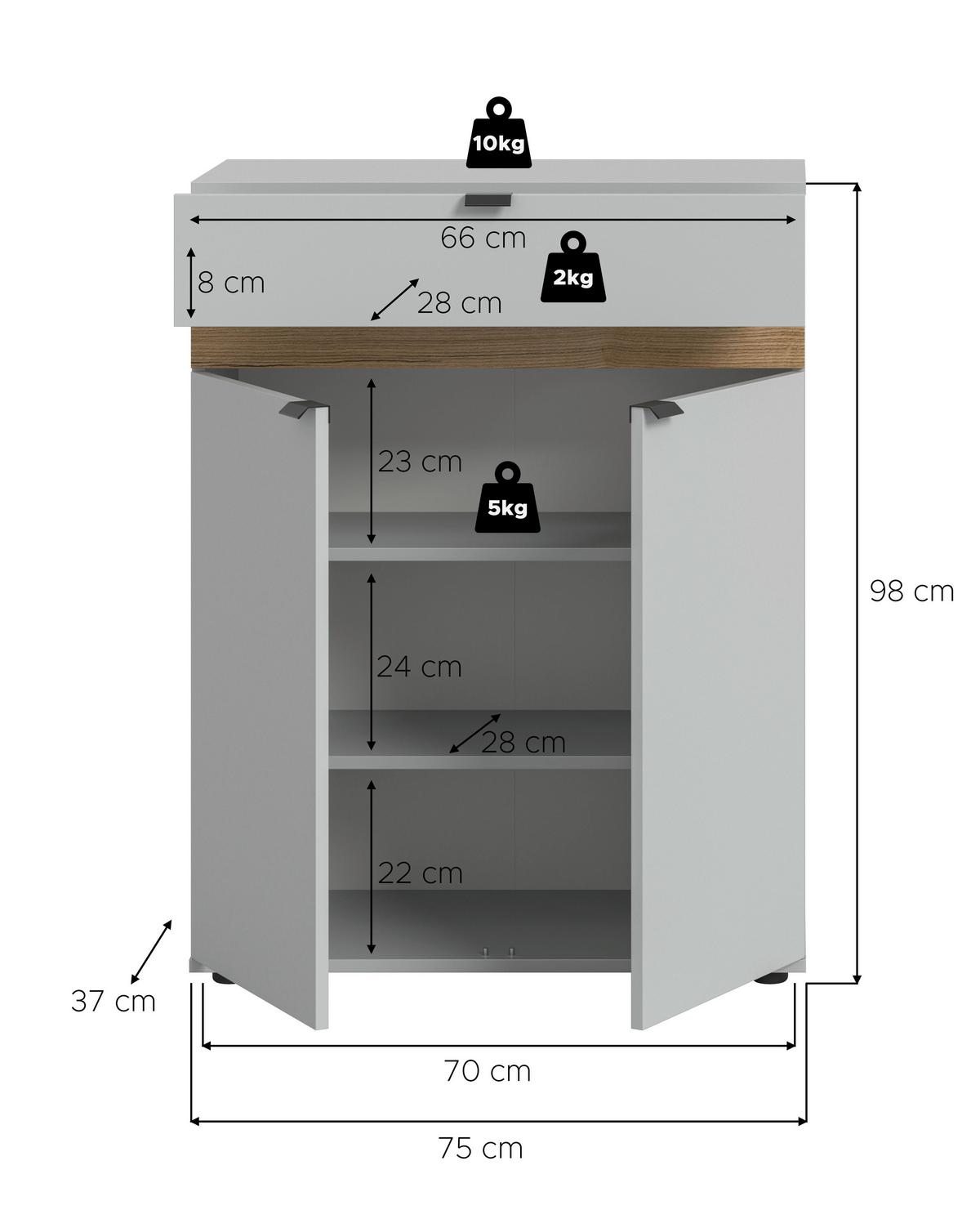 Schuhschrank Naro Grau /Eiche dunkel Dekor B: 75cm - Eiche dunkel/Schwarz, Design, Holzwerkstoff (75/98/37cm) - Livetastic