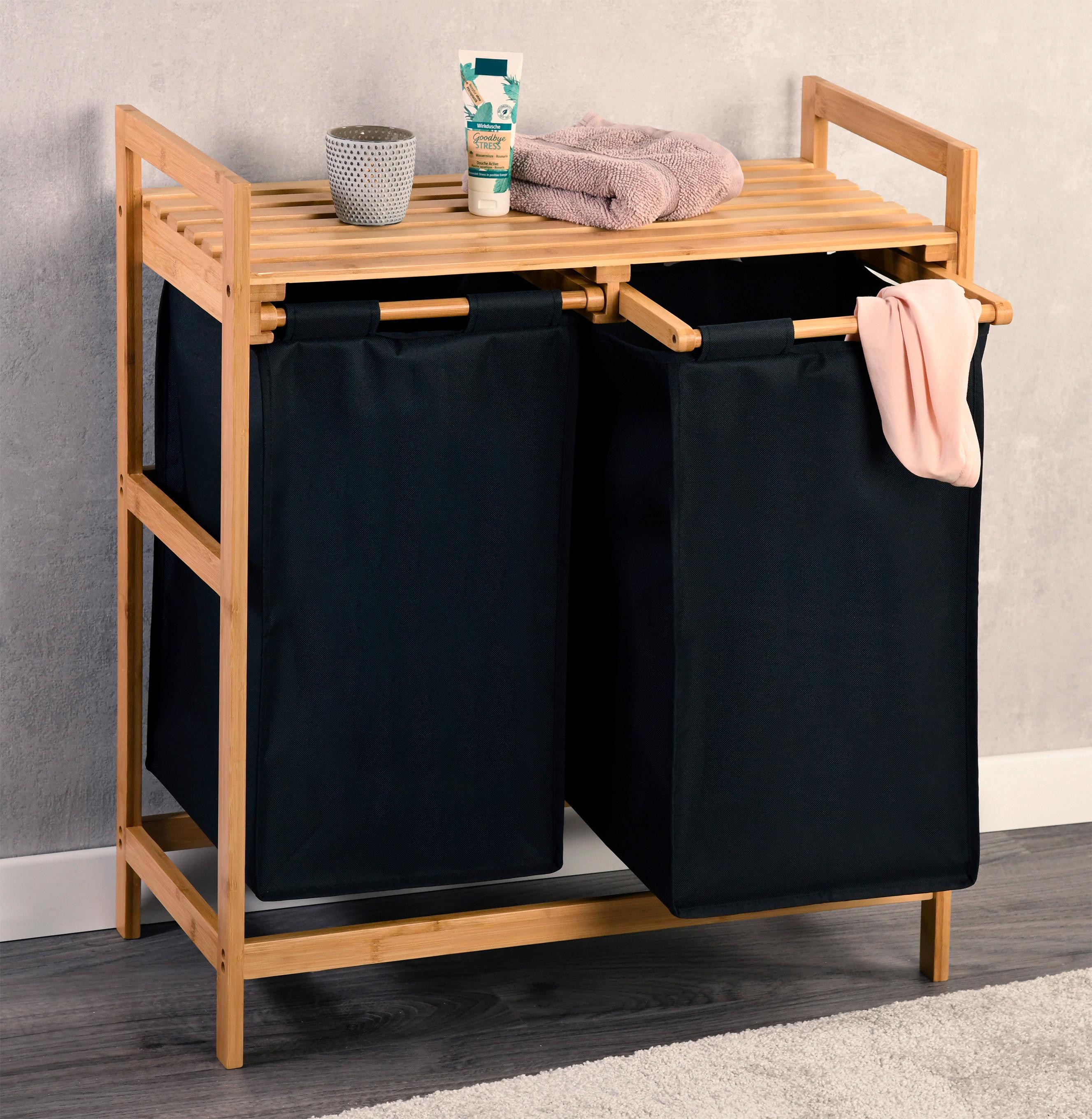 Wäschesammler Sortierfunktion, B: 64 Cm - Schwarz/Braun, Basics, Naturmaterialien/Textil (64/73/33cm) - Kesper