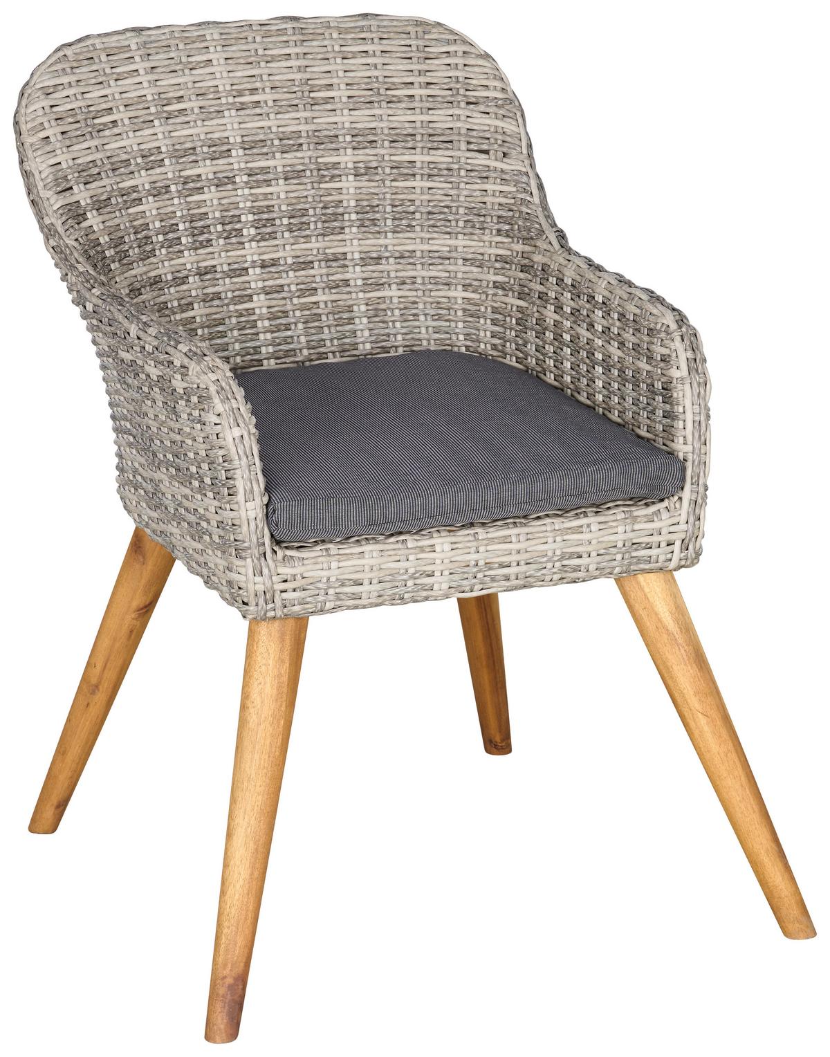 Gartengarnitur 7-tlg. Oslo Kunststoffgeflecht Mit Kissen - Grau/Akaziefarben, MODERN, Glas/Holz - Beldano