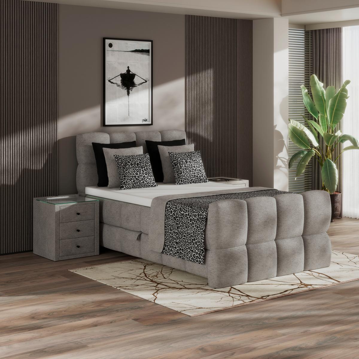 Boxspringbett Brisbane inkl. Bettkasten 140x220 - Ecru/Schwarz, Trend, Holz/Holzwerkstoff (140/220cm) - Sembella