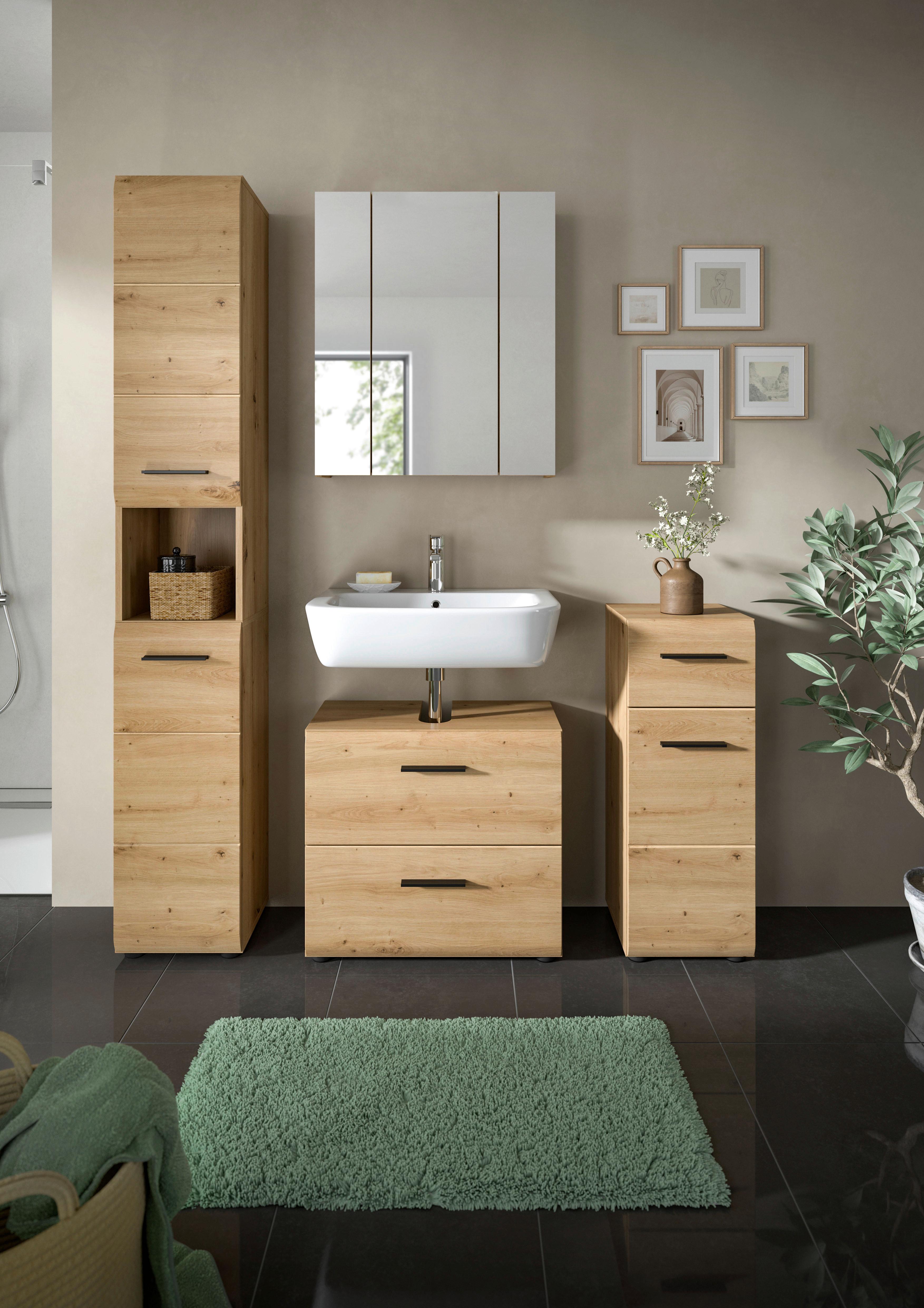 Badezimmer Ice Eiche Artisan Dekor B: 120cm - Schwarz/Eiche Artisan, Basics, Holzwerkstoff (120cm) - MID.YOU