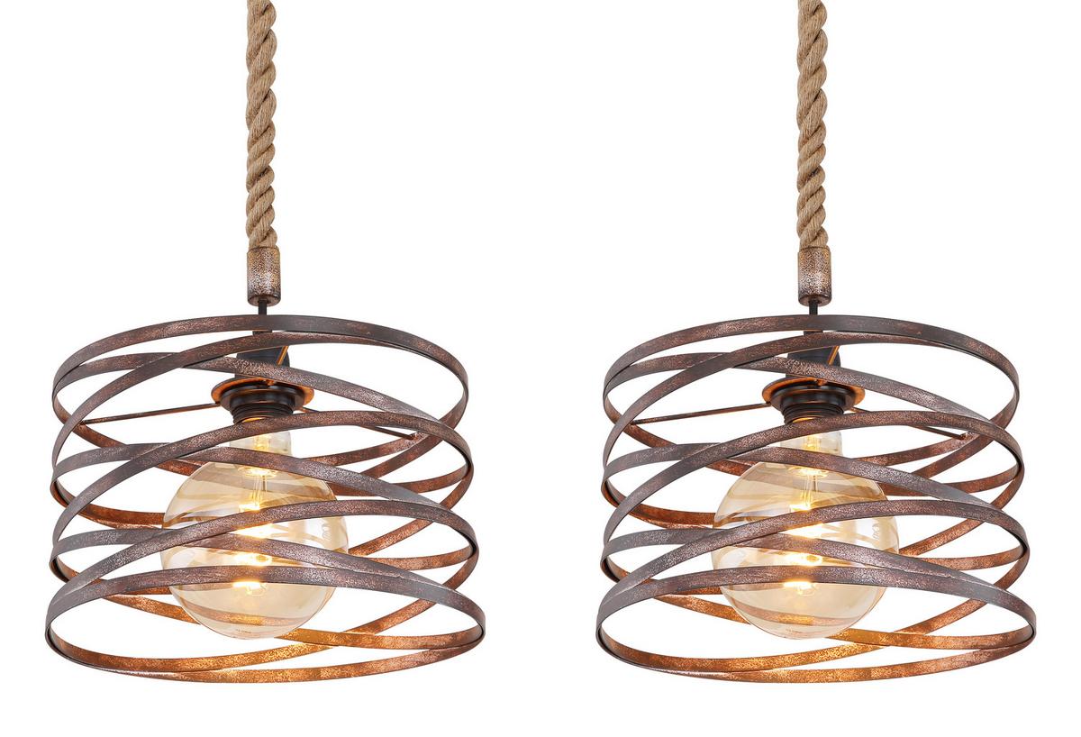 Hängeleuchte H: 120 cm 3-Flammig - Rostfarben/Schwarz, Basics, Naturmaterialien/Metall (115/28/120cm) - Globo