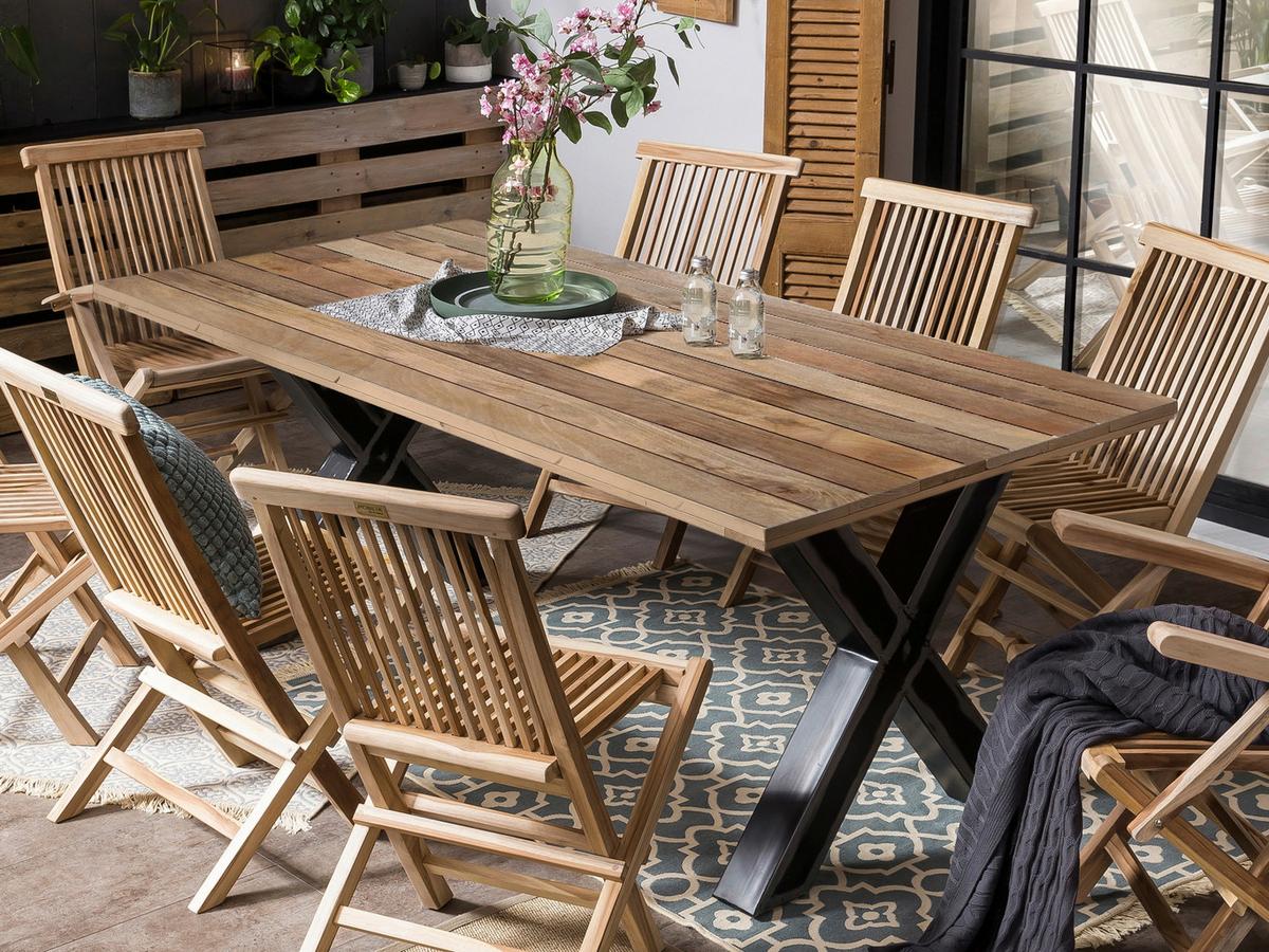 Esstisch Schwarz, Naturfarben L: 220cm - Schwarz/Naturfarben, Design, Holz/Metall (220/100/77cm) - Livetastic