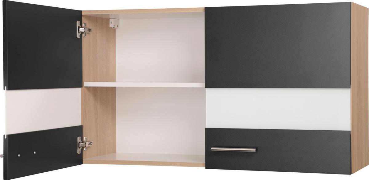Küchenoberschrank Merle Schwarz, Eiche Dekor B: 100 cm - Eichefarben/Schwarz, Basics, Glas/Holzwerkstoff (100/56,1/34,6cm) - Respekta