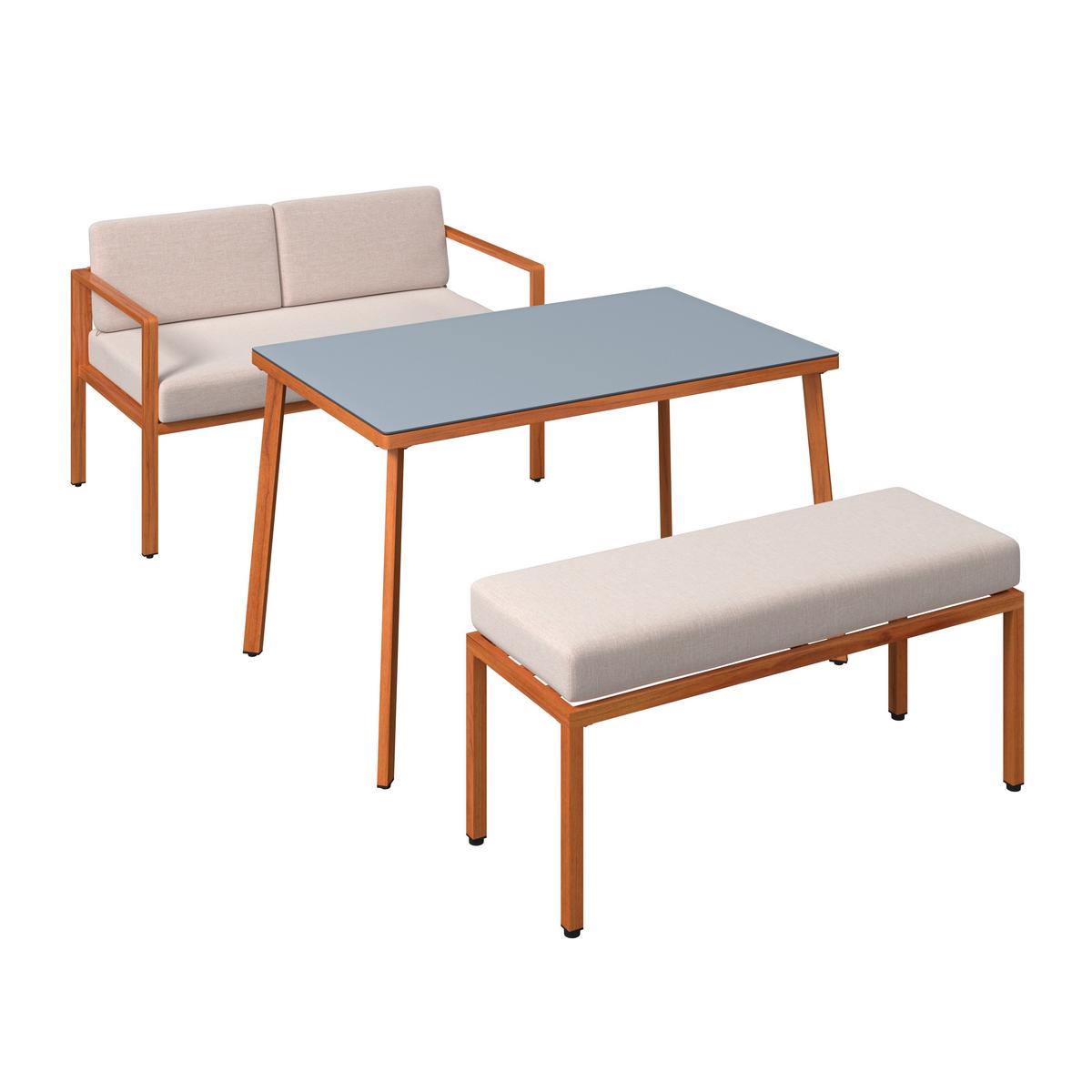 Loungegarnitur Göteborg - Dunkelgrau/Beige, MODERN, Glas/Textil - Beldano