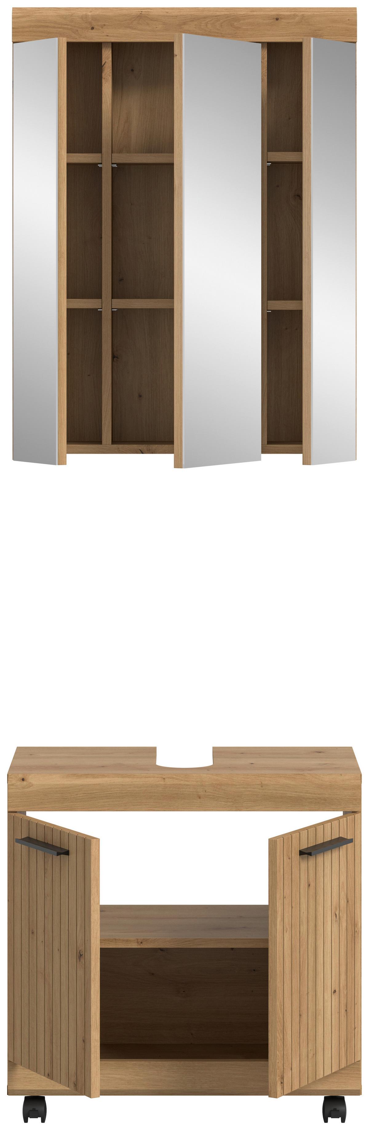 Badezimmer Scout Eiche Artisan Dekor B: 60cm - Schwarz/Eiche Artisan, Trend, Glas/Holzwerkstoff (60cm) - MID.YOU
