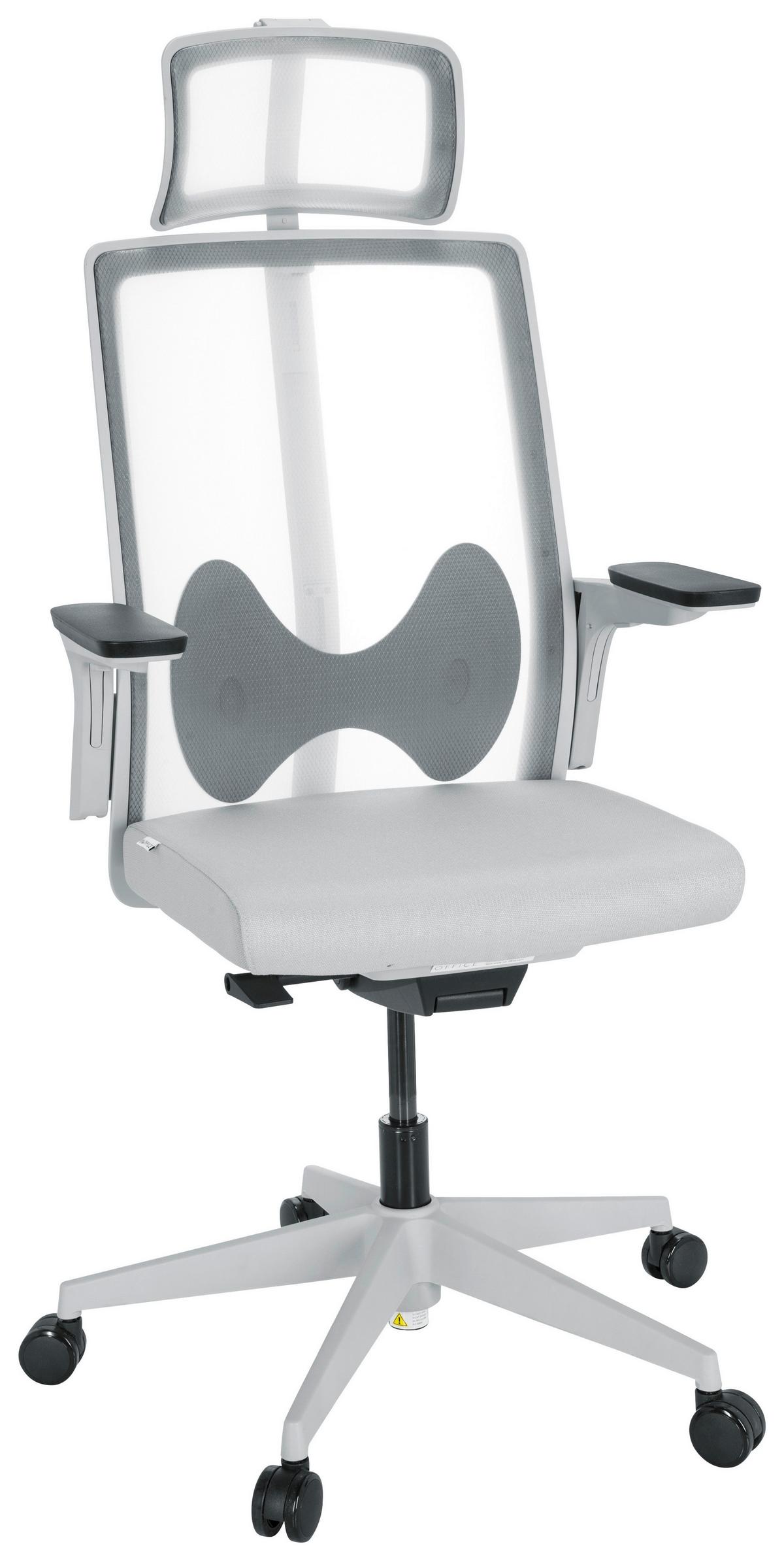 Drehstuhl Arceo W - Weiß/Grau, Basics, Kunststoff/Textil (66/123-139/66cm) - MID.YOU