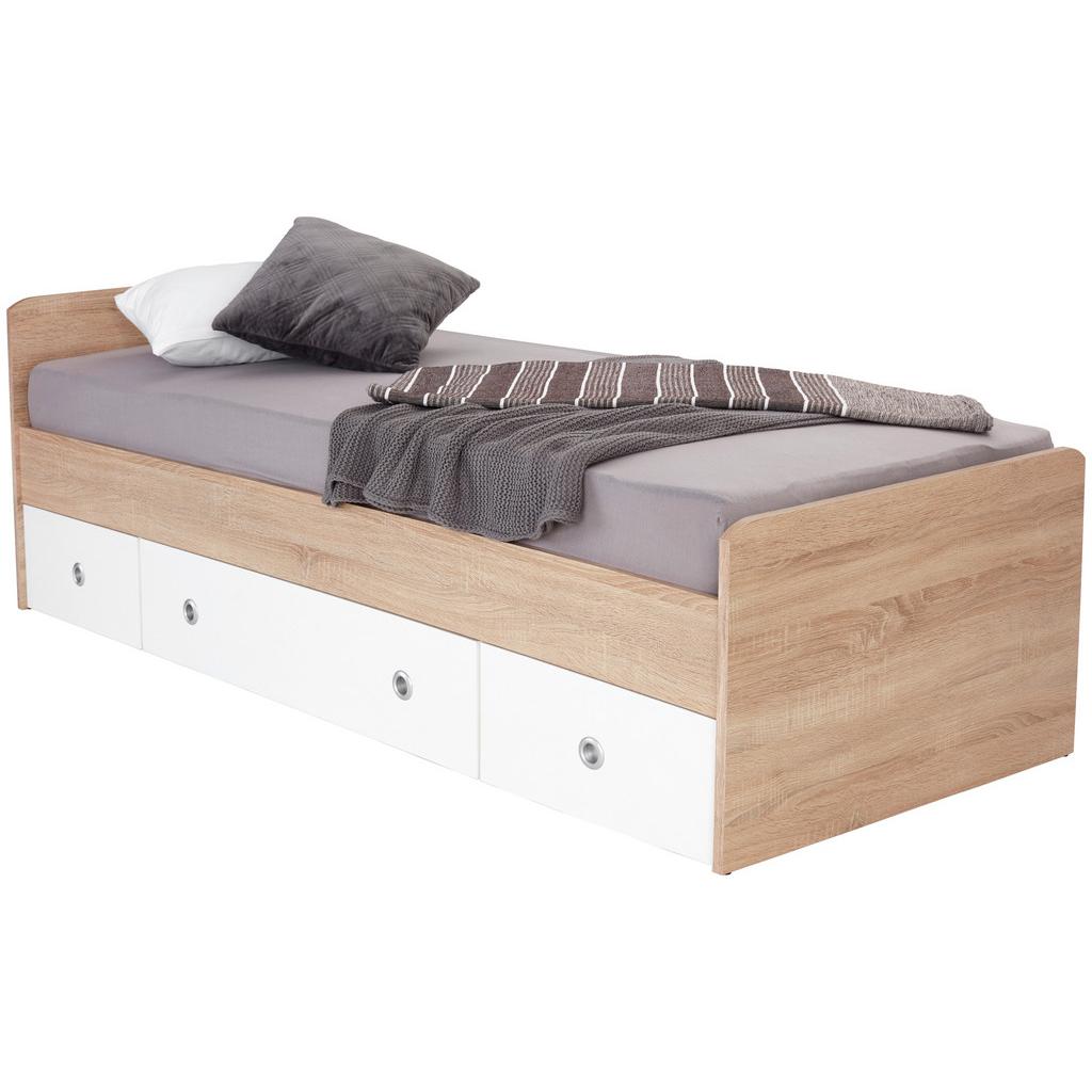 Stauraumbett 90x200 Eiche/Weiß