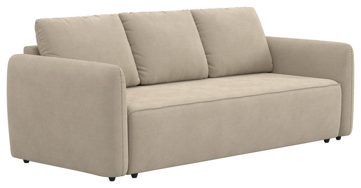 Megasofa mit Bettfunktion Flow Cord braun, B: 222cm - Hellbraun/Schwarz, Trend, Textil (222/89/102cm) - MID.YOU