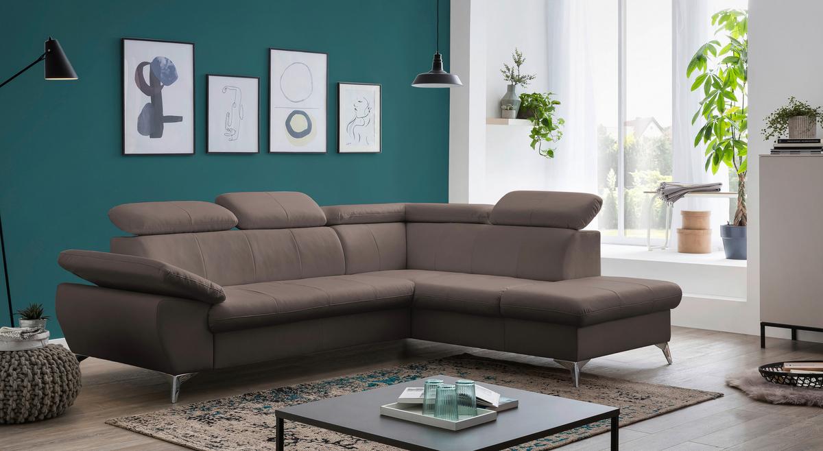 Ecksofa Mit Schlaffunktion Und Bettkasten Gisele Braun - Chromfarben/Braun, KONVENTIONELL, Textil (256/209cm) - Livetastic