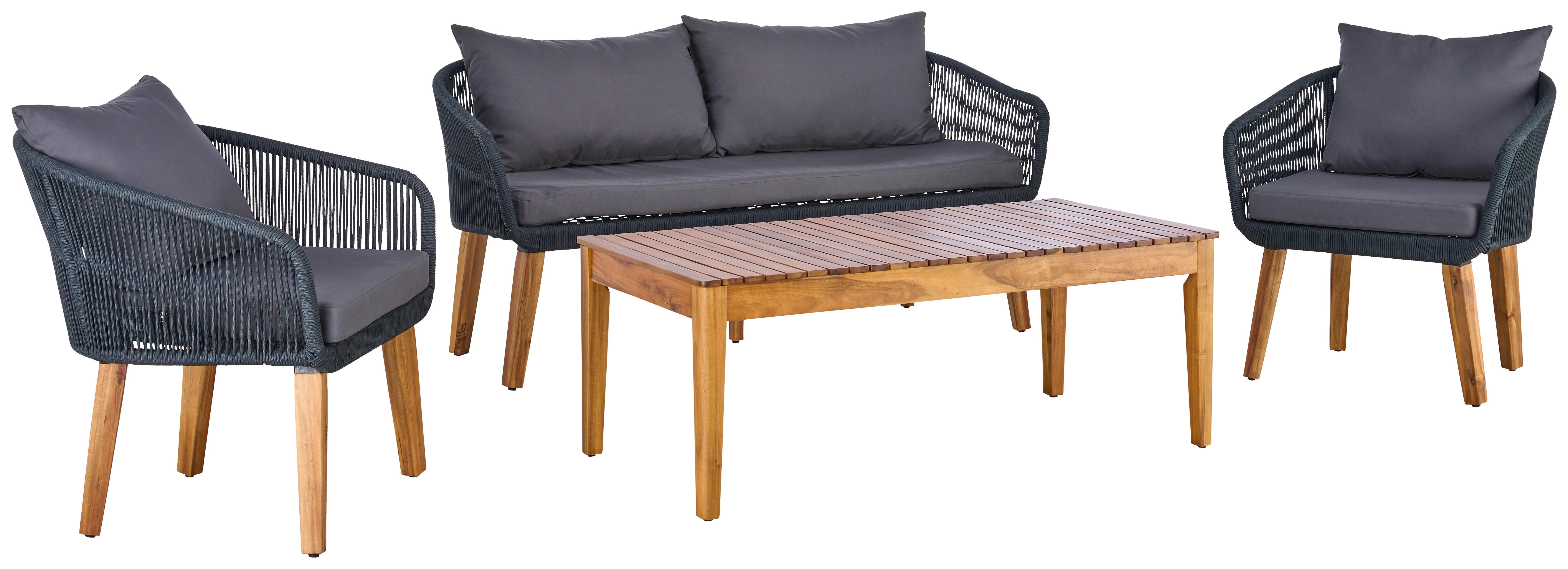 Loungegarnitur mit Tisch, 1 Bank und 2 Sesseln