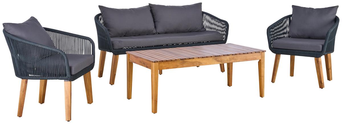 Loungegarnitur Trendy Aus Holz/Metall mit Kissen - Dunkelgrau/Anthrazit, MODERN, Holz/Metall (160/75/70cm) - Beldano
