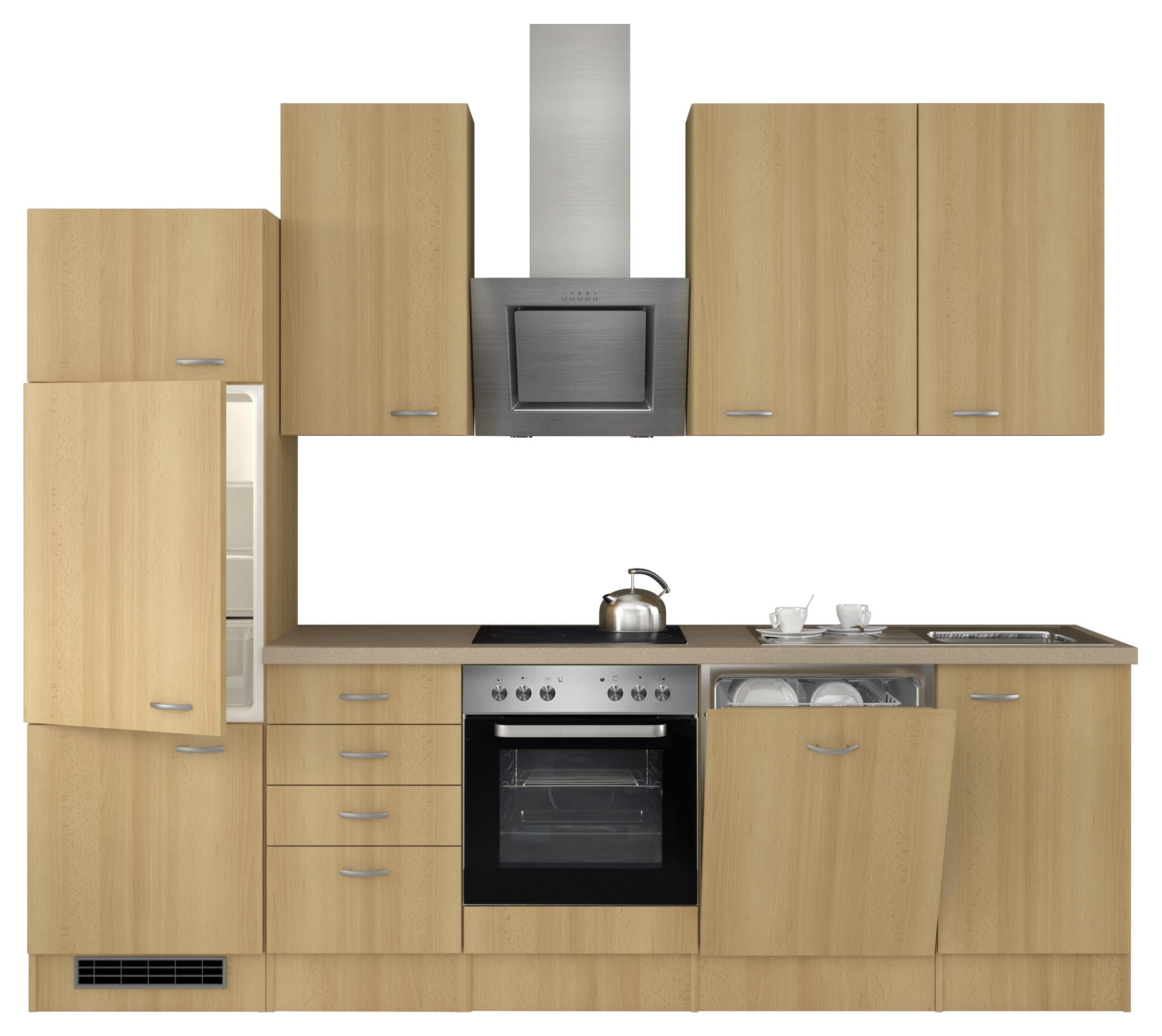 Küchenzeile Nano mit Geräten 280 cm Buche/Creme Dekor - Beige/Buchefarben, MODERN, Holzwerkstoff (280cm) - FlexWell