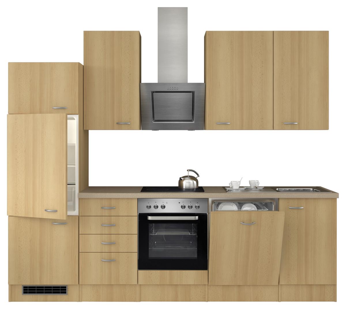Küchenzeile Nano mit Geräten 280 cm Buche/Creme Dekor - Beige/Buchefarben, MODERN, Holzwerkstoff (280cm) - FlexWell