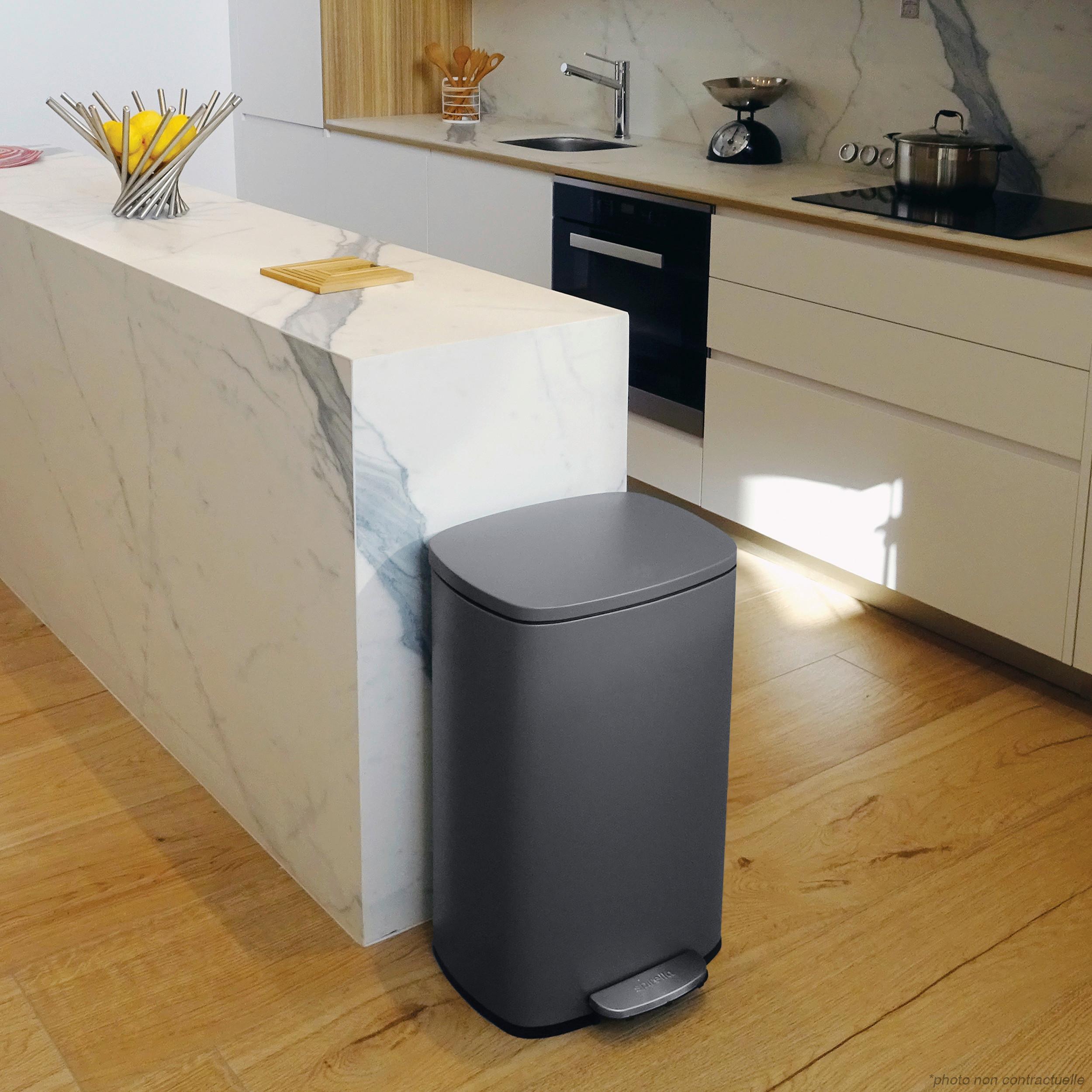 Treteimer Akira 50l Dunkelgrau Metall LxBxH: 42,7x29,7x64,3 cm - Dunkelgrau/Schwarz, Basics, Kunststoff/Metall (42,7/29,7/64,3cm) - Spirella