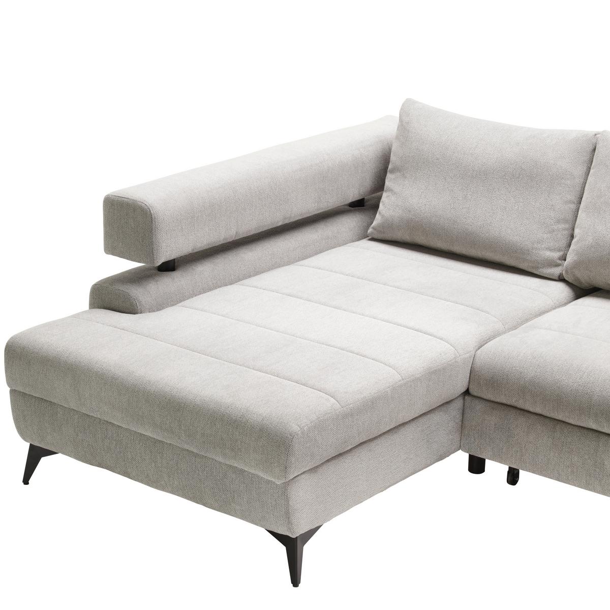 Sedacia súprava ROSALIE, ľavá s úložným priestorom a lôžkom - čierna/svetlosivá, Konventionell, kov/textil (184/265cm)