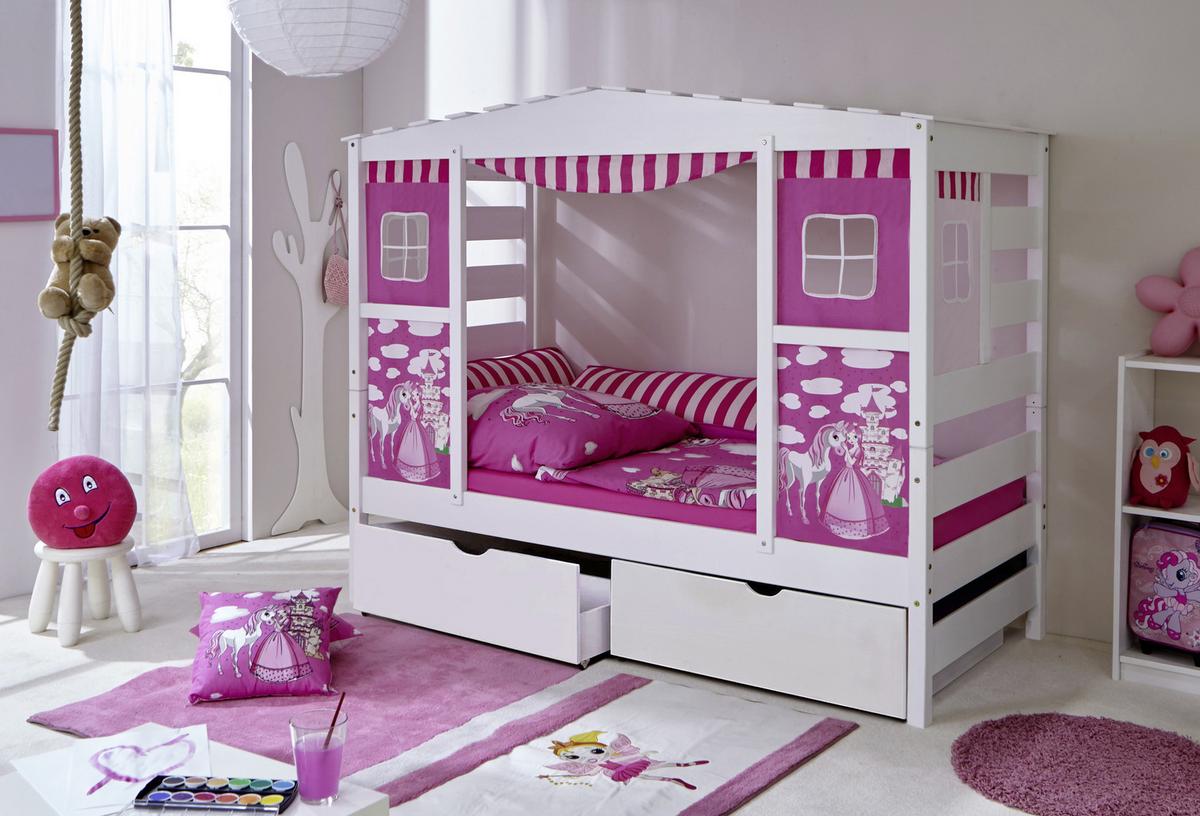 Postel ve tvaru domečku LIO závěs růžový - pink, Moderní, dřevo (90/200cm) - MID.YOU