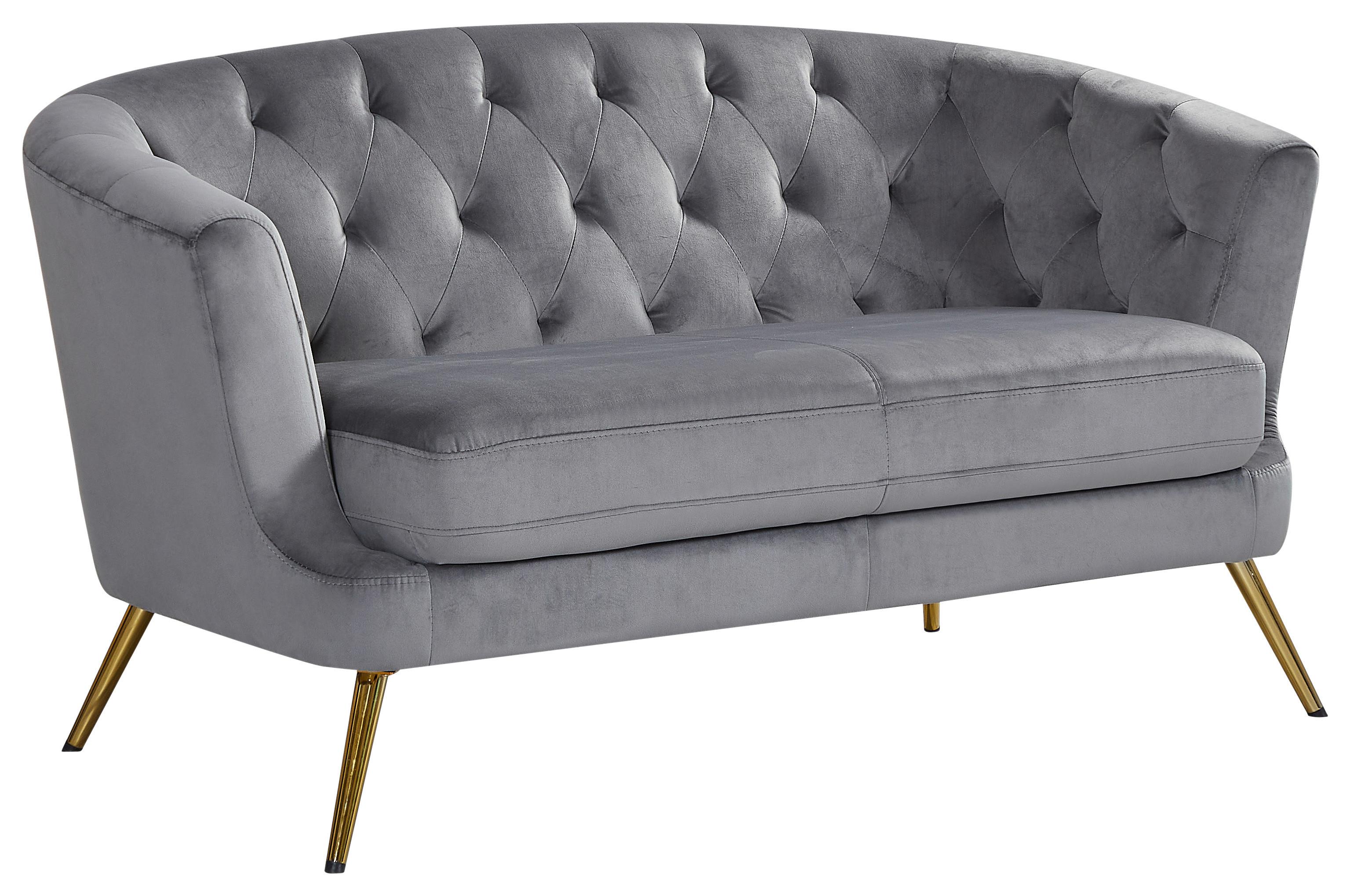 2-sitzer-sofa Lita Grau Samt - Goldfarben/Grau, MODERN, Textil/Metall (150/78/83cm) - Ti'me