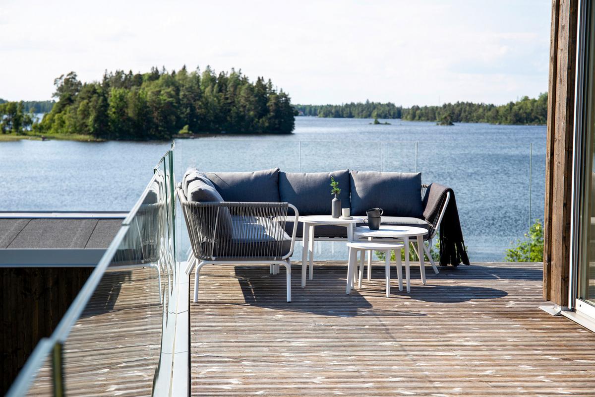 Loungegarnitur 4-tlg Roxo Metall/textil Mit Kissen - Weiß/Grau, KONVENTIONELL, Textil/Metall - Gardenson