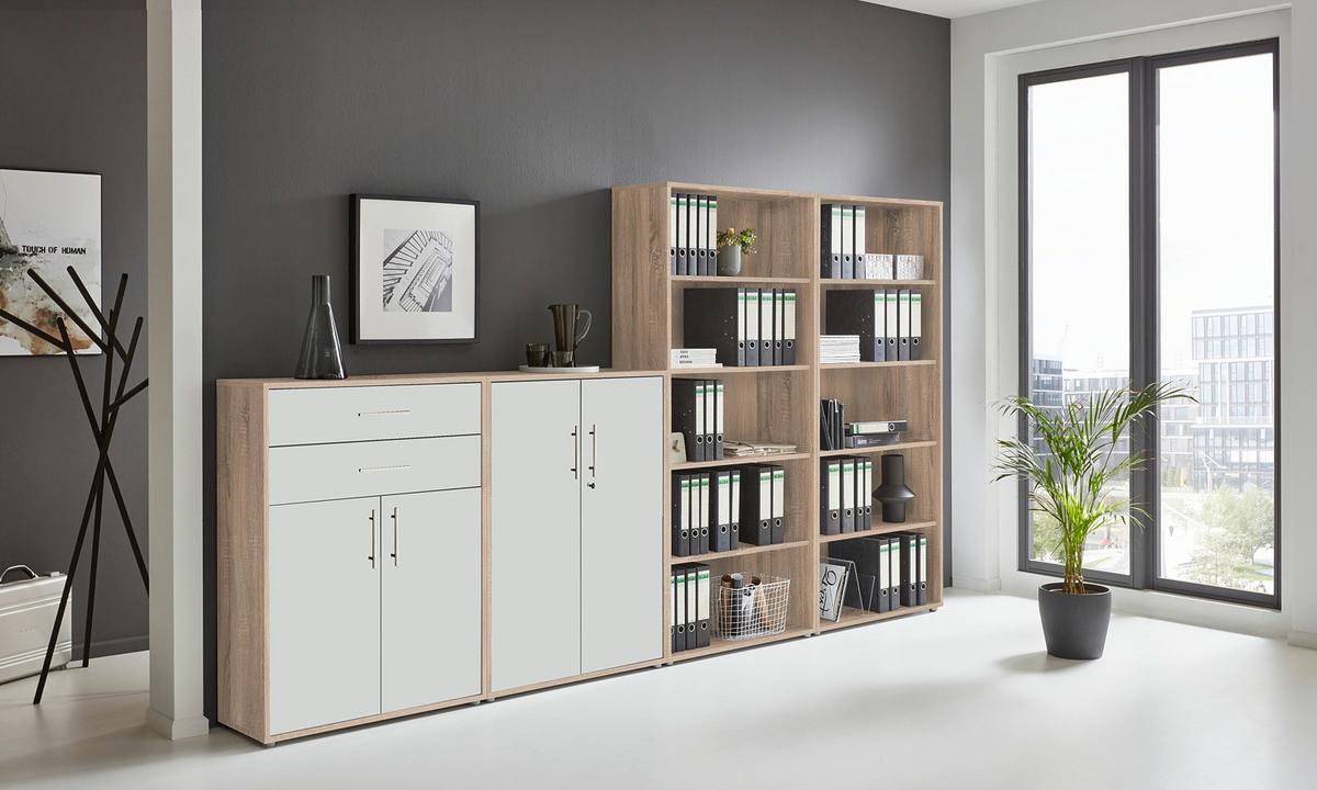 Aktenschrank Office Edition Weiß/Eiche Dekor B: 337,6cm - Eichefarben/Weiß, MODERN, Holzwerkstoff (337,6/185,6/33cm) - MID.YOU