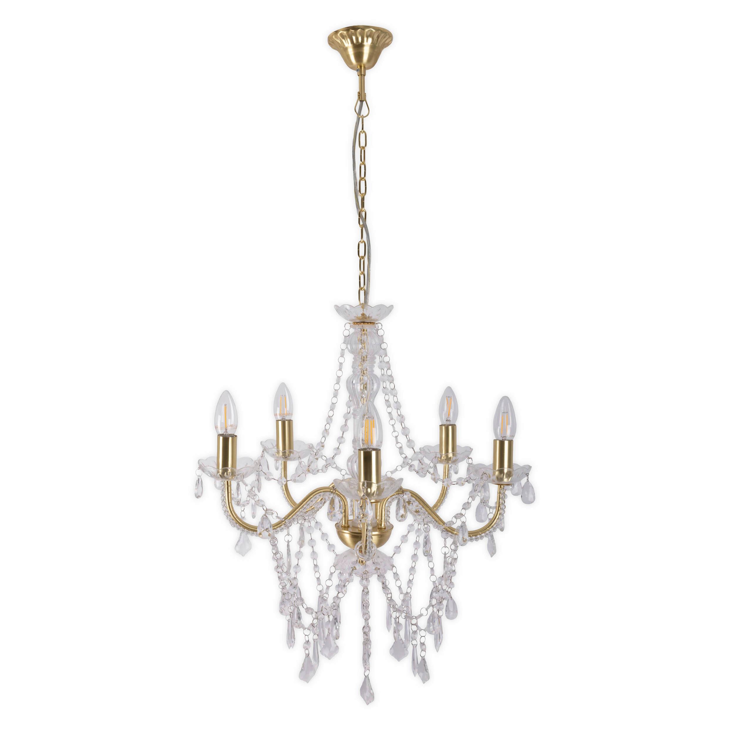 Kronleuchter 8009358 Cecilia 5er - Goldfarben, ROMANTIK / LANDHAUS, Kunststoff/Metall (52/85cm) - Näve