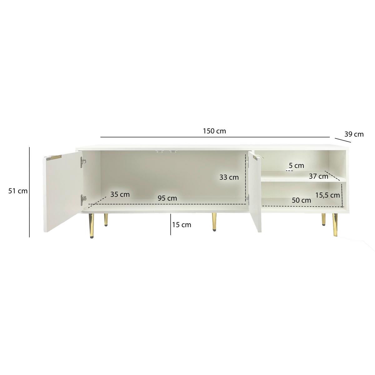LOWBOARD Weiß B: 150cm - Goldfarben/Weiß, Design, Holzwerkstoff (150/39/51cm) - Livetastic