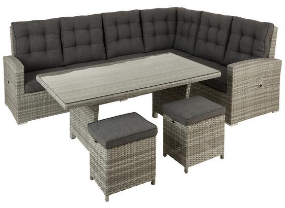 Loungegarnitur 5-Tlg Savannah aus Kunststoff mit Kissen - Klar/Grau, MODERN, Glas/Kunststoff (251/195cm) - Beldano