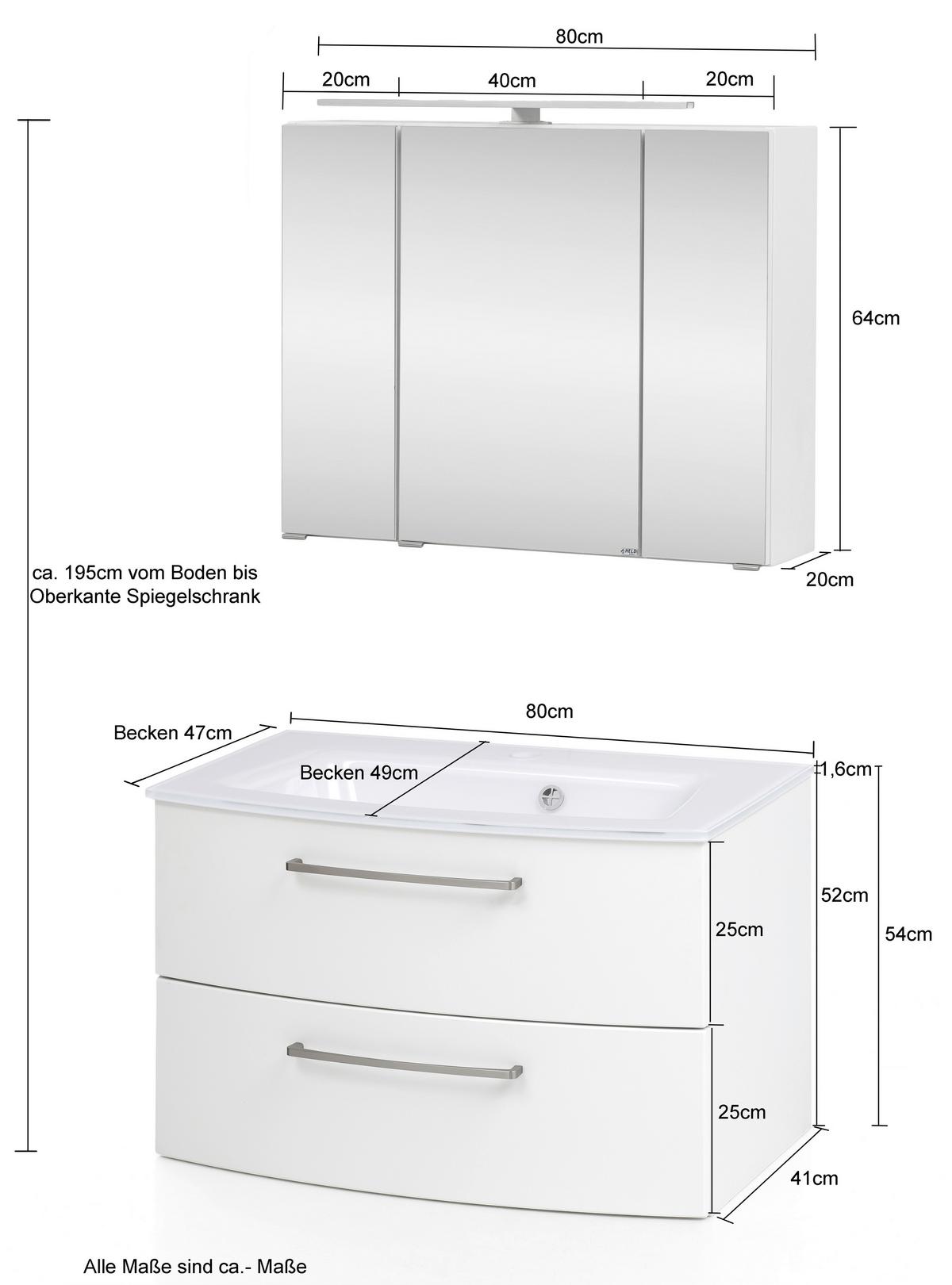 Bademöbel-Set Stockholm B: 110 cm Weiß/Grau - Weiß/Grau, KONVENTIONELL, Glas/Holzwerkstoff (110cm) - Held