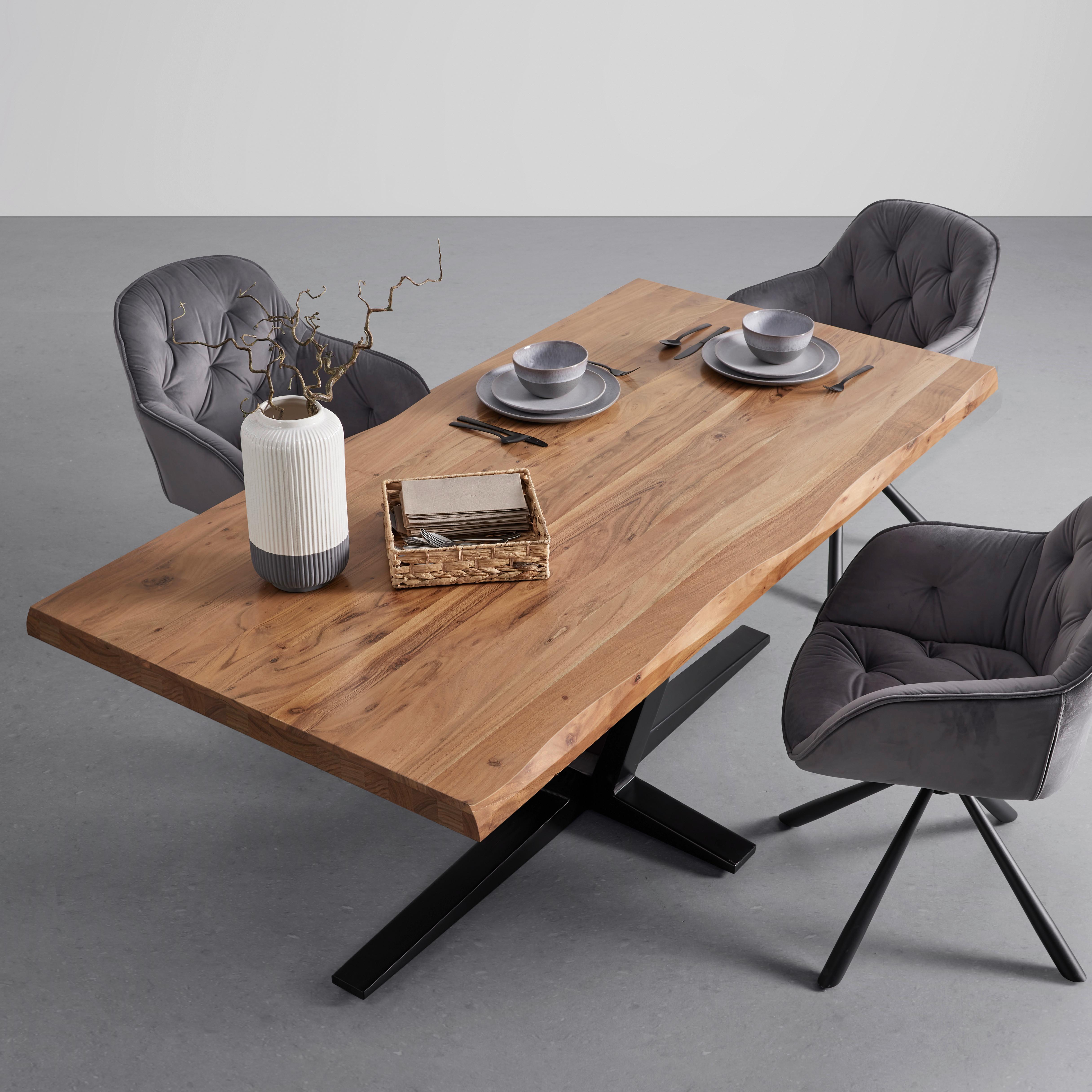 Jedálenský stôl akácia/kov 180x90 - čierna/farba akácie, Modern, kov/drevo (180/76/90cm) - Zandiara
