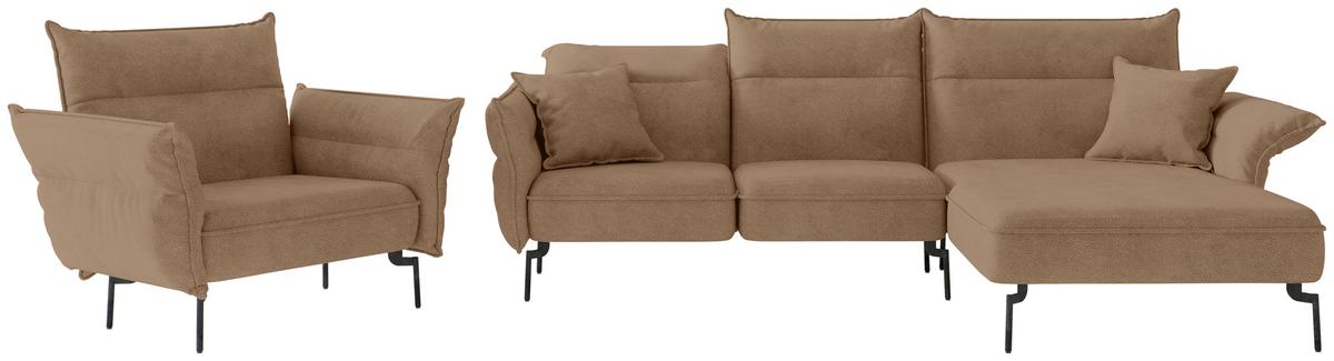 Sitzgarnitur Jakarta - Hellbraun/Edelstahlfarben, Design, Textil (265/185cm) - Livetastic