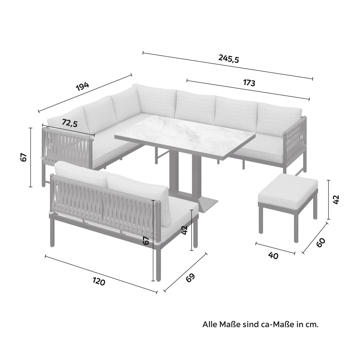 JEDÁLENSKÁ TERASOVÁ SÚPRAVA POLLY - sivá/svetlosivá, Modern, kov/textil - Bessagi Garden