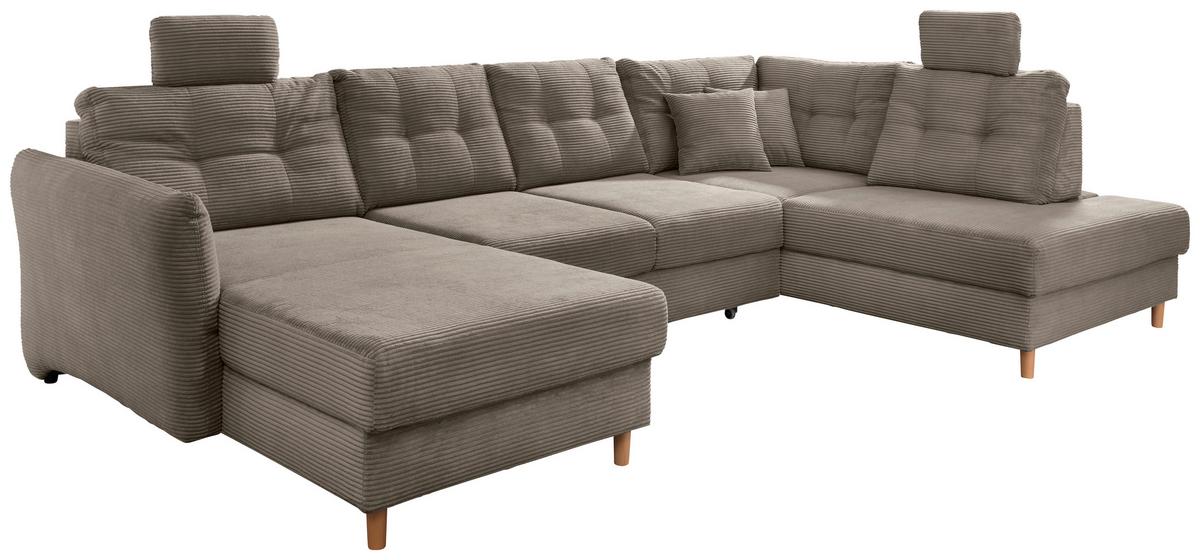 Wohnlandschaft Brizzini mit Schlaffunktion, Graubraun - Graubraun/Naturfarben, MODERN, Textil (176/338-352/206cm) - Livetastic