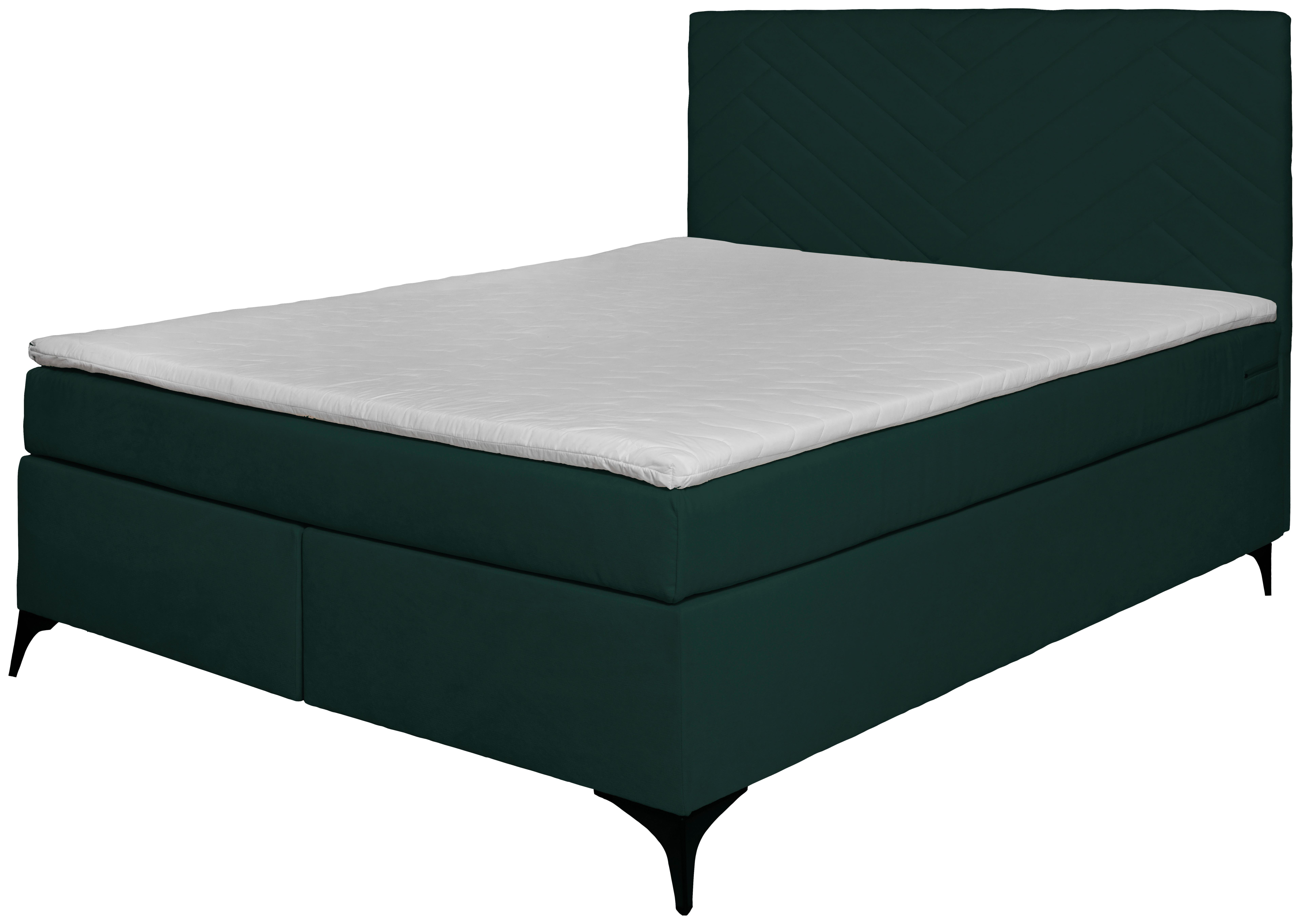 Boxspringbett Mit Topper 140x200 Cm - Dunkelgrün/Schwarz, Basics, Holz/Textil (140/200cm) - P & B