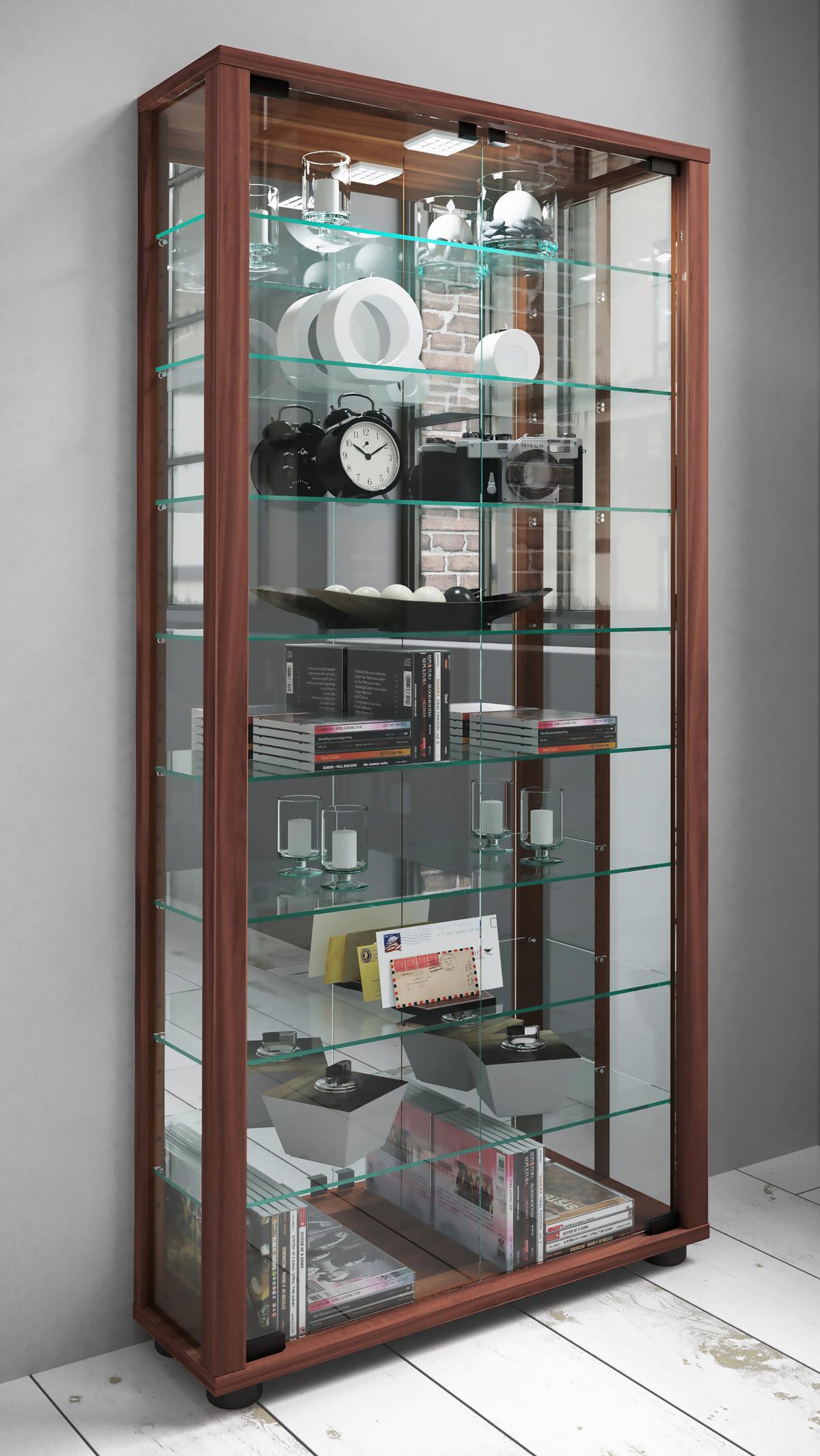 Vitrine Lumo Nussbaumfarben B: 59 cm - Nussbaumfarben, MODERN, Glas/Holzwerkstoff (59/114,8/18cm) - MID.YOU