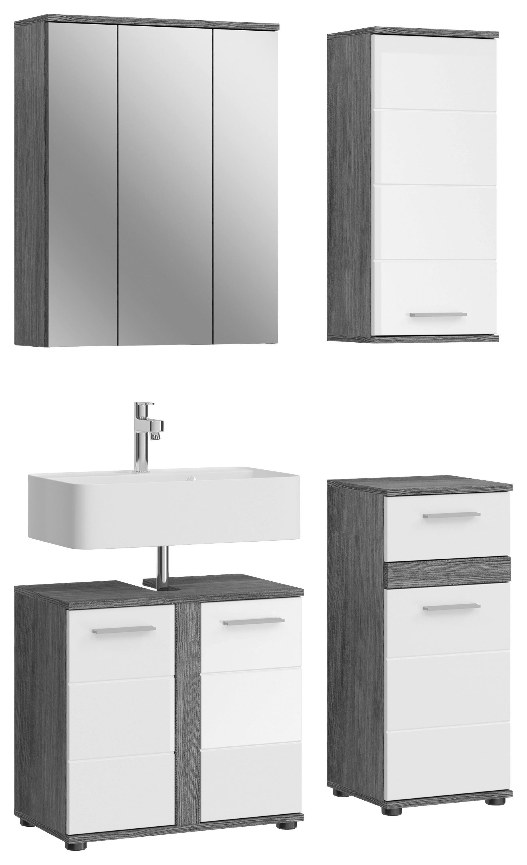 Kúpeľňa Blake, 4-dielna, biela, šedá - čierna/biela s vysokým leskom, Modern, kompozitné drevo/plast (110cm) - MID.YOU