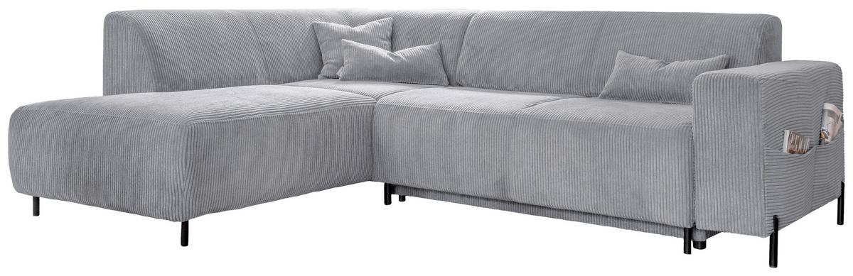 Rohová sedačka CÉLINE, ľavá, svetlosivý menčester - čierna/svetlosivá, kov/textil (192/250cm) - MID.YOU