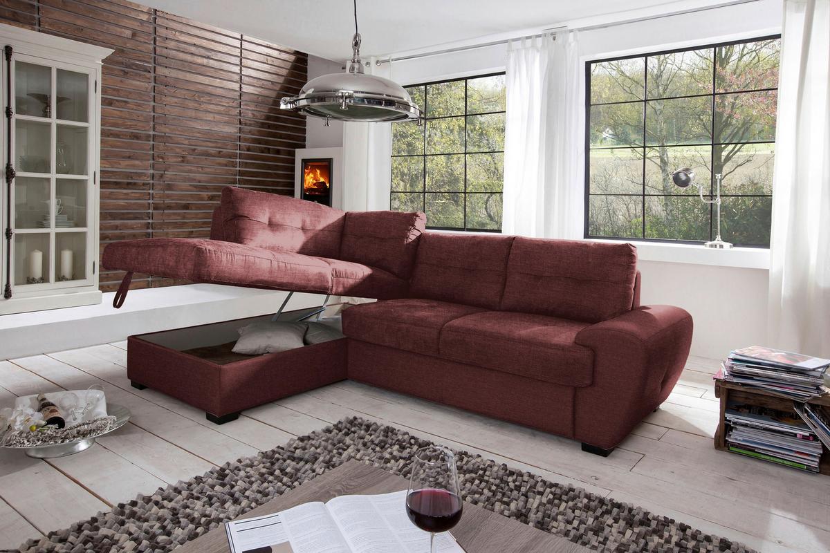 Sarokgarnitúra Burner - borvörös, Modern, textil (174/88/244cm)