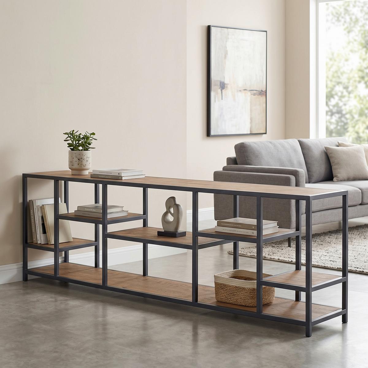 Regal Brix Flow 180 cm Mangoholz/Schwarz - Schwarz/Naturfarben, Basics, Holz/Metall (180/52/40cm) - Livetastic