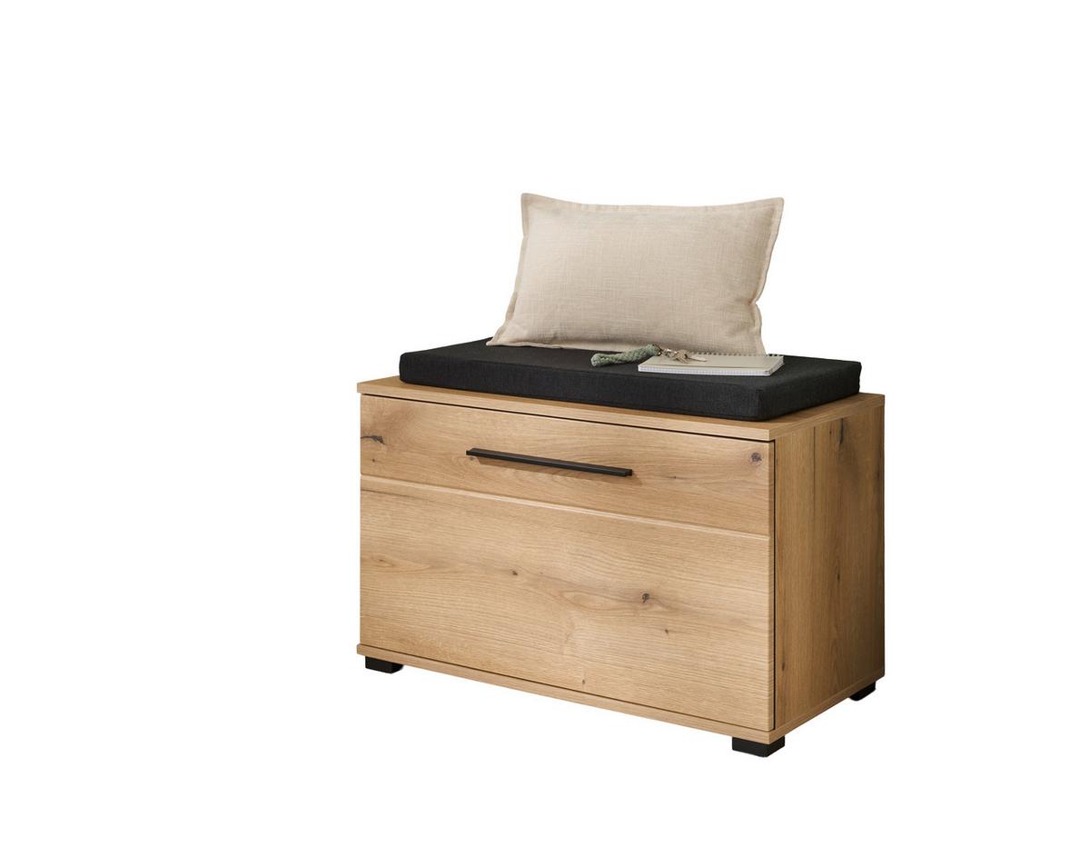 Garderobenbank Cantara Eichefarben B: 80cm - Eichefarben/Schwarz, MODERN, Holzwerkstoff (80/55/39cm) - MID.YOU