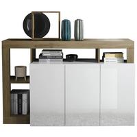 Sideboard Hamburg Eiche Dekor, Weiß Hg B: 146cm - Weiß Hochglanz/Eichefarben, MODERN, Holzwerkstoff (146/93/42cm)