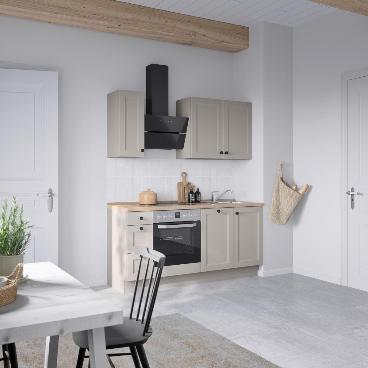 Kuchynská linka 180 cm, kamenná sivá supermatná - čierna/sivá, Romantik / Landhaus, kov/kompozitné drevo (180cm) - Nobilia