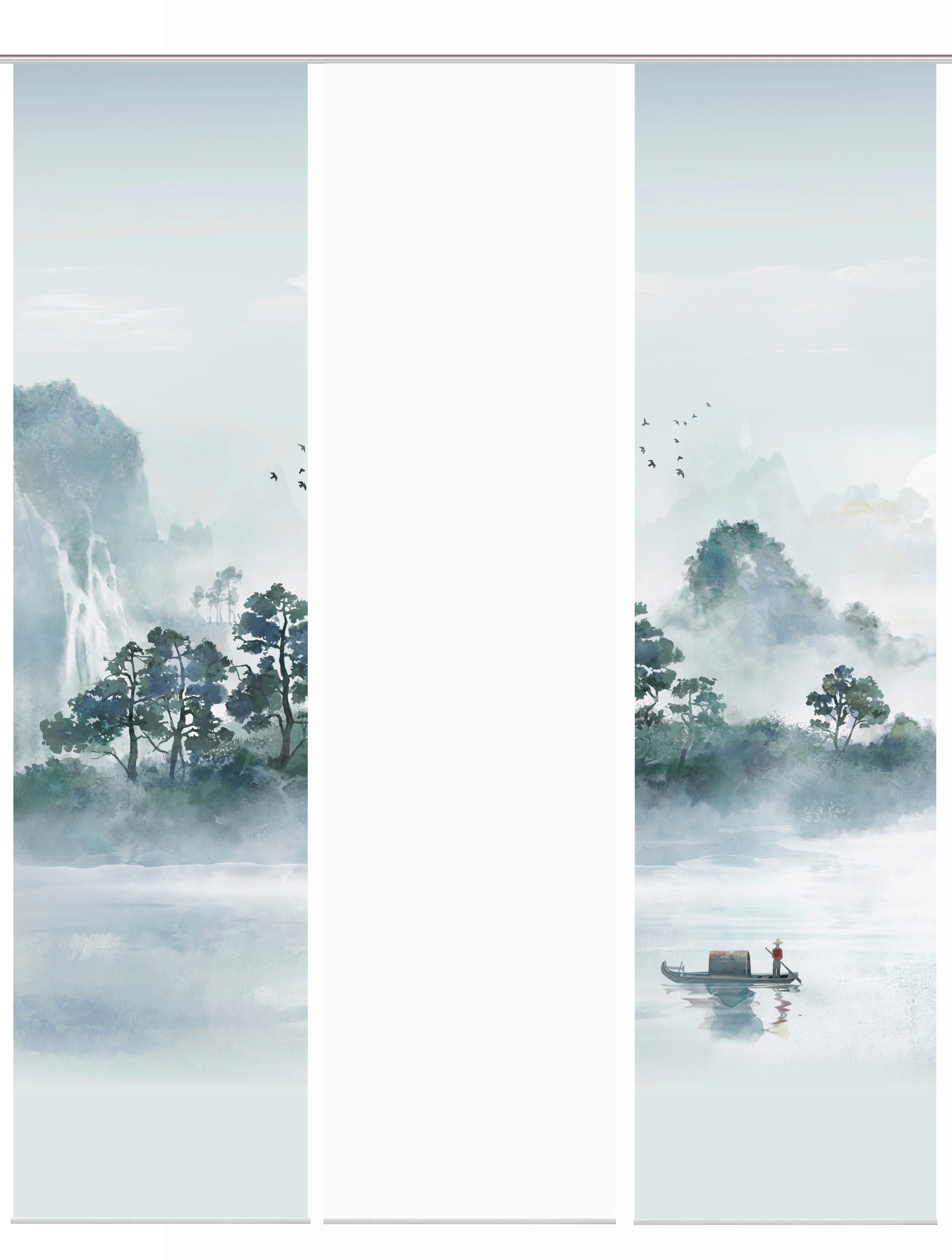 Flächenvorhang Vitnam 3er Set - Graublau/Grün, Design, Textil (60/245cm)